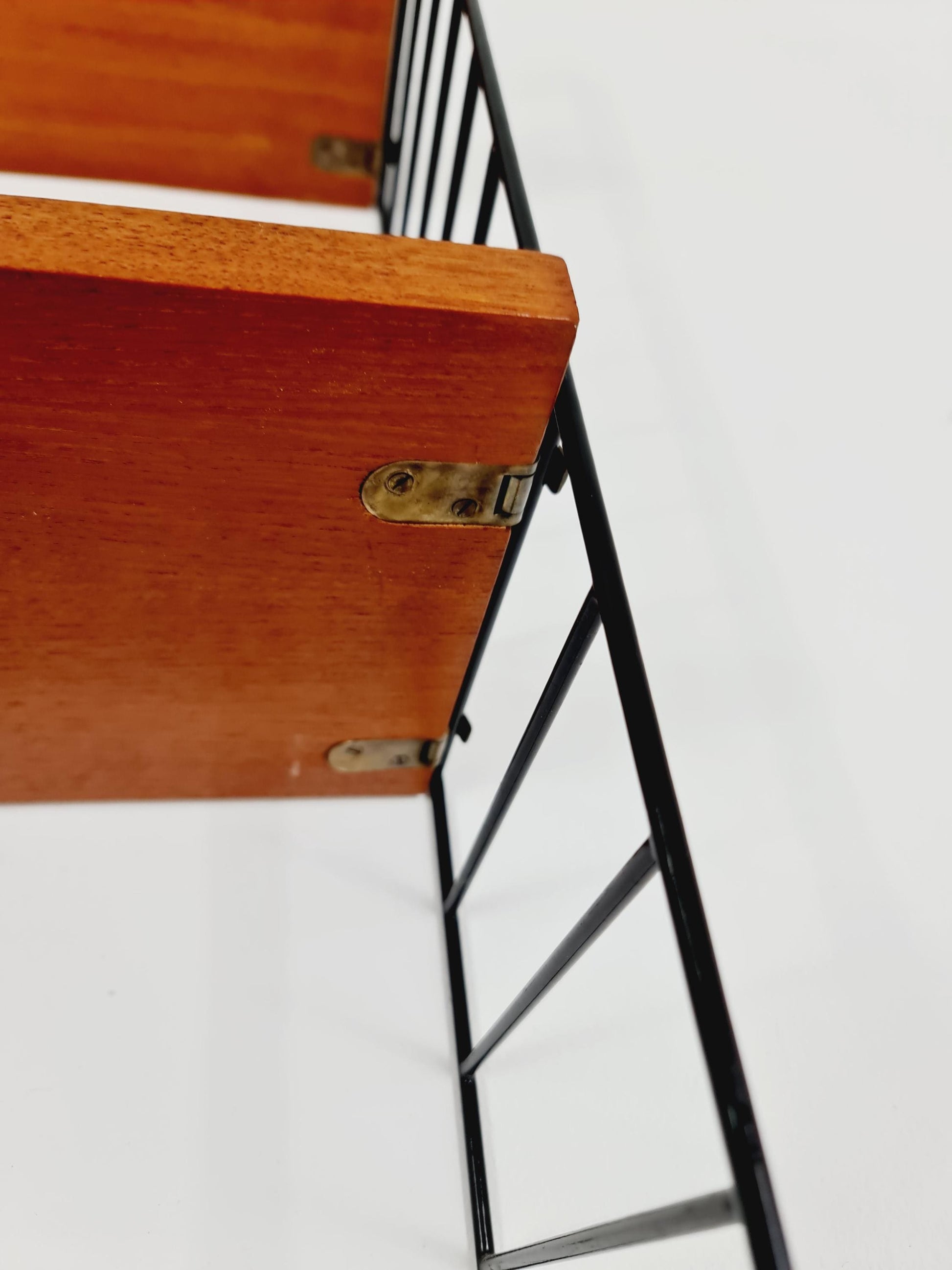 Wall-mounted original Swedish string shelf-system, bookcase teak wood by Nils & Kajsa Strinning, 1960s