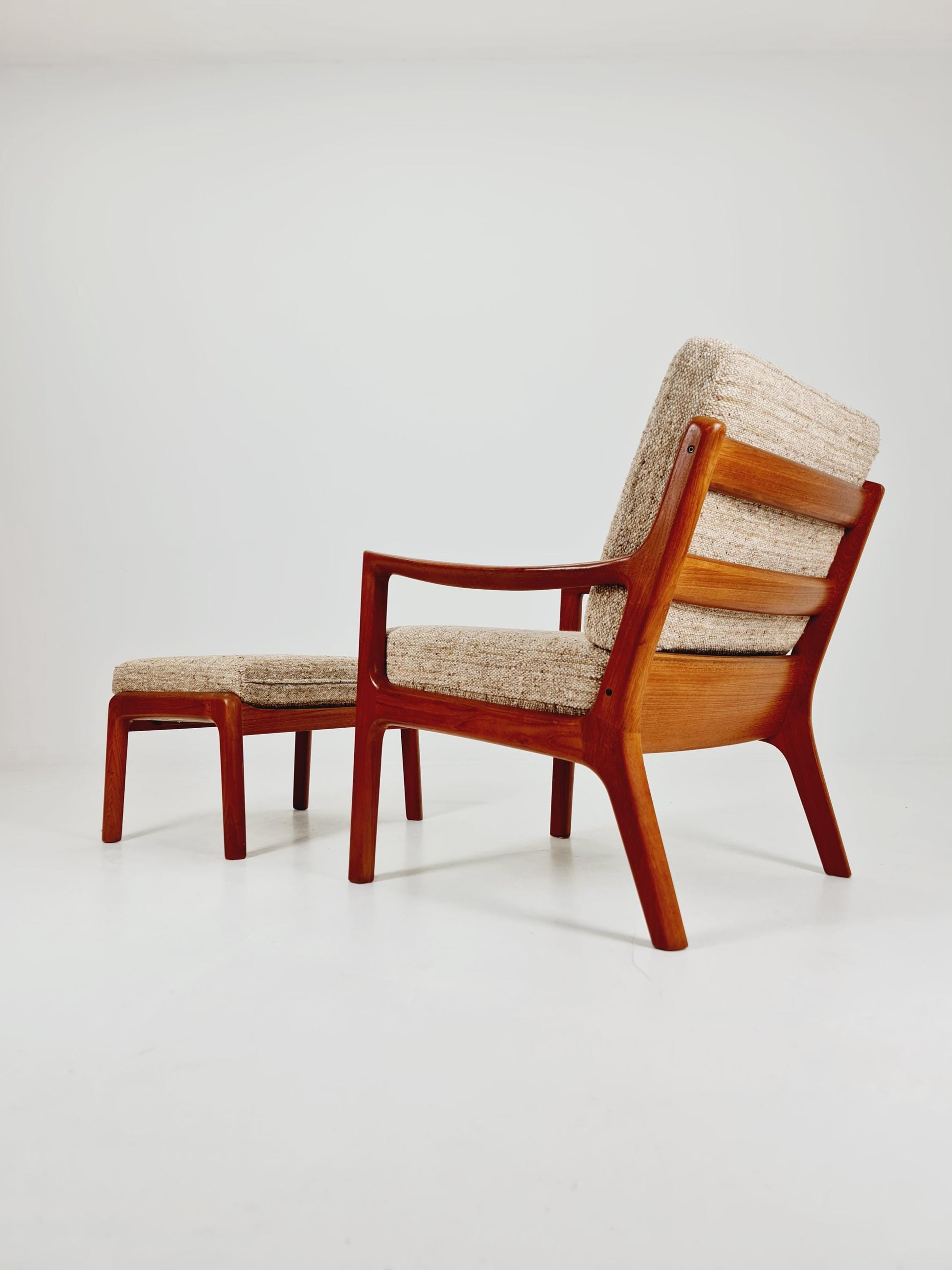 Mid-century Rare Danish teak lounge chair with ottoman by Ole Wanscher for Cado France &Son , 1960s