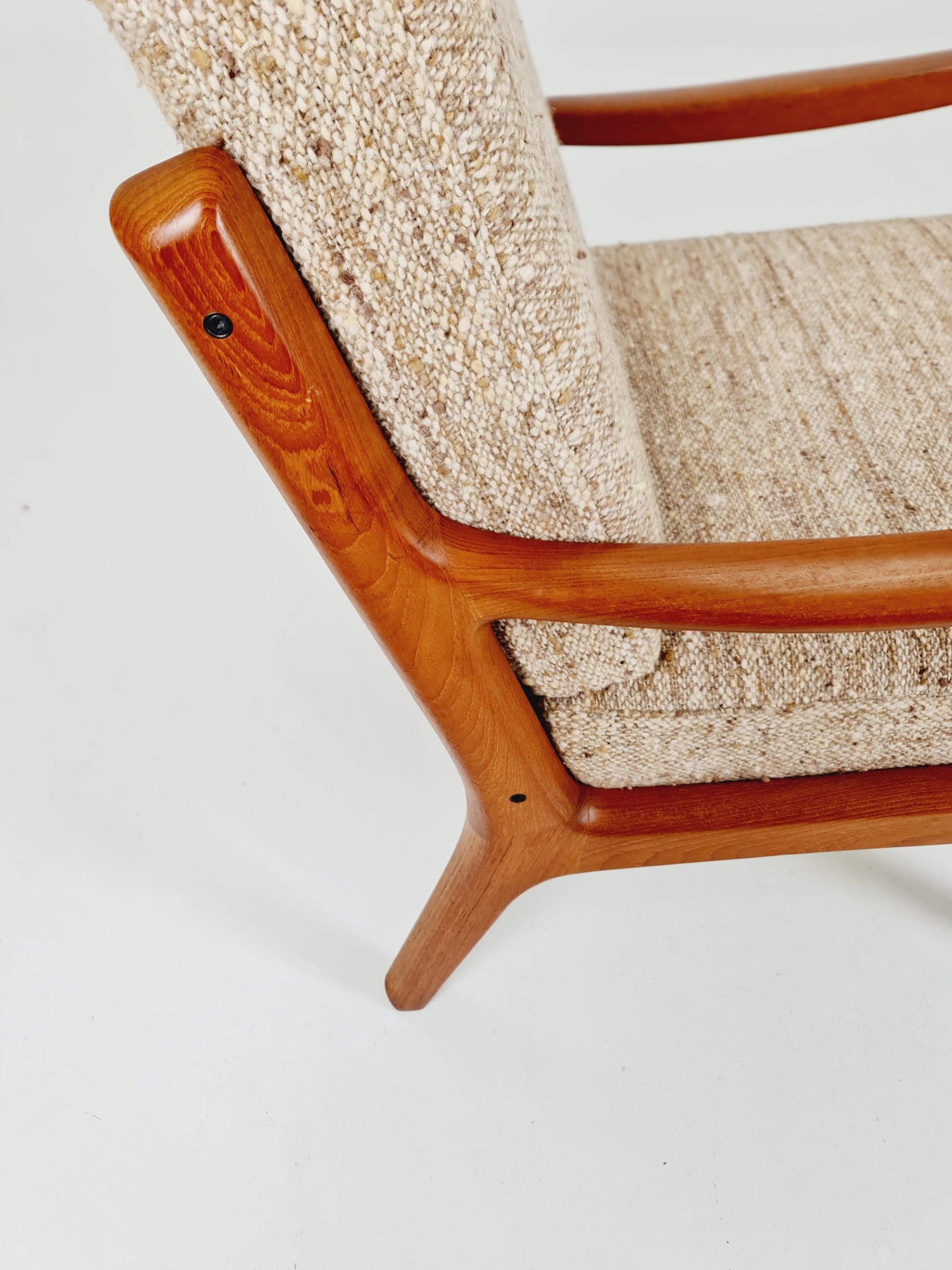 Mid-century Rare Danish teak lounge chair with ottoman by Ole Wanscher for Cado France &Son , 1960s