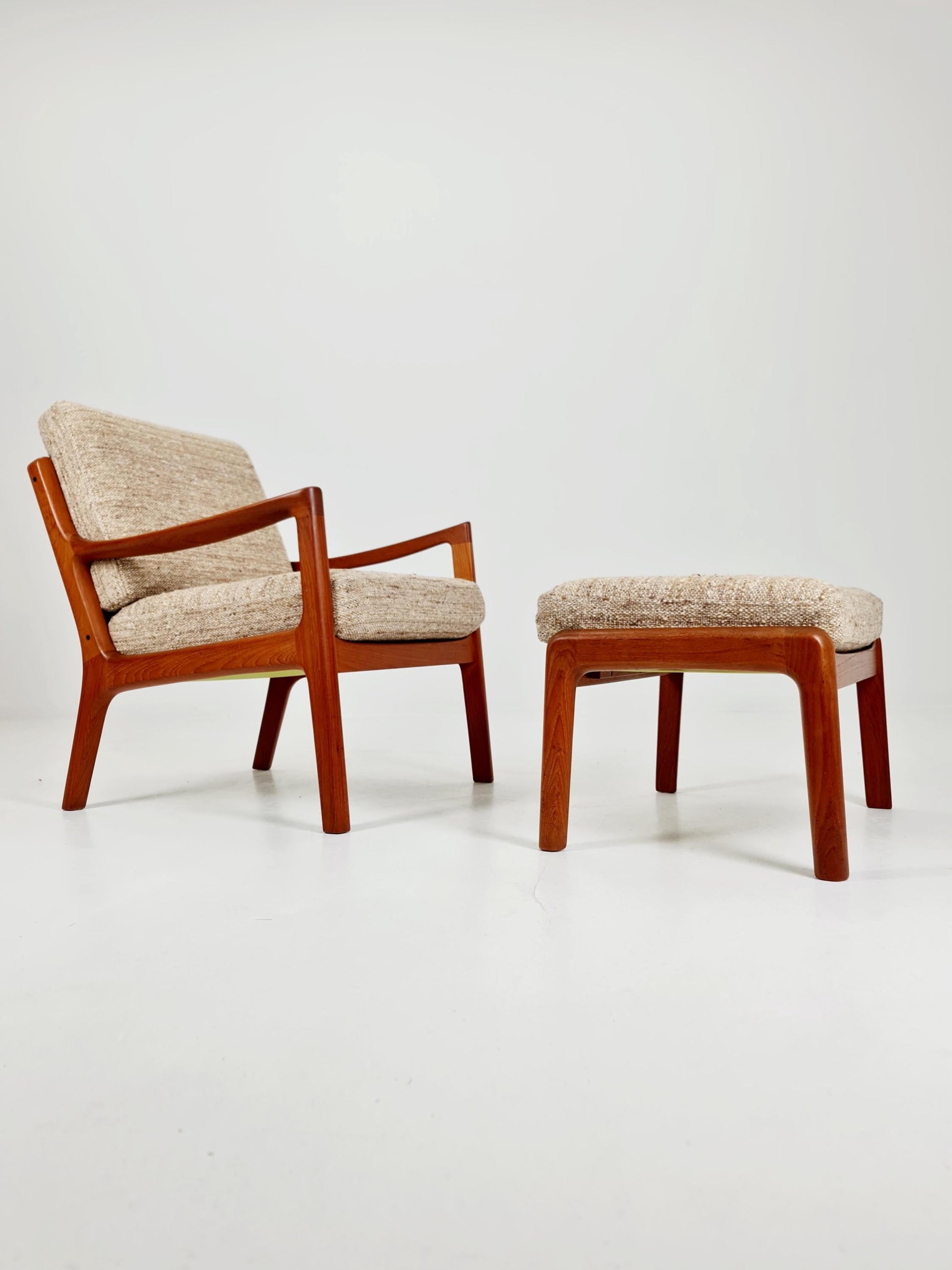 Mid-century Rare Danish teak lounge chair with ottoman by Ole Wanscher for Cado France &Son , 1960s