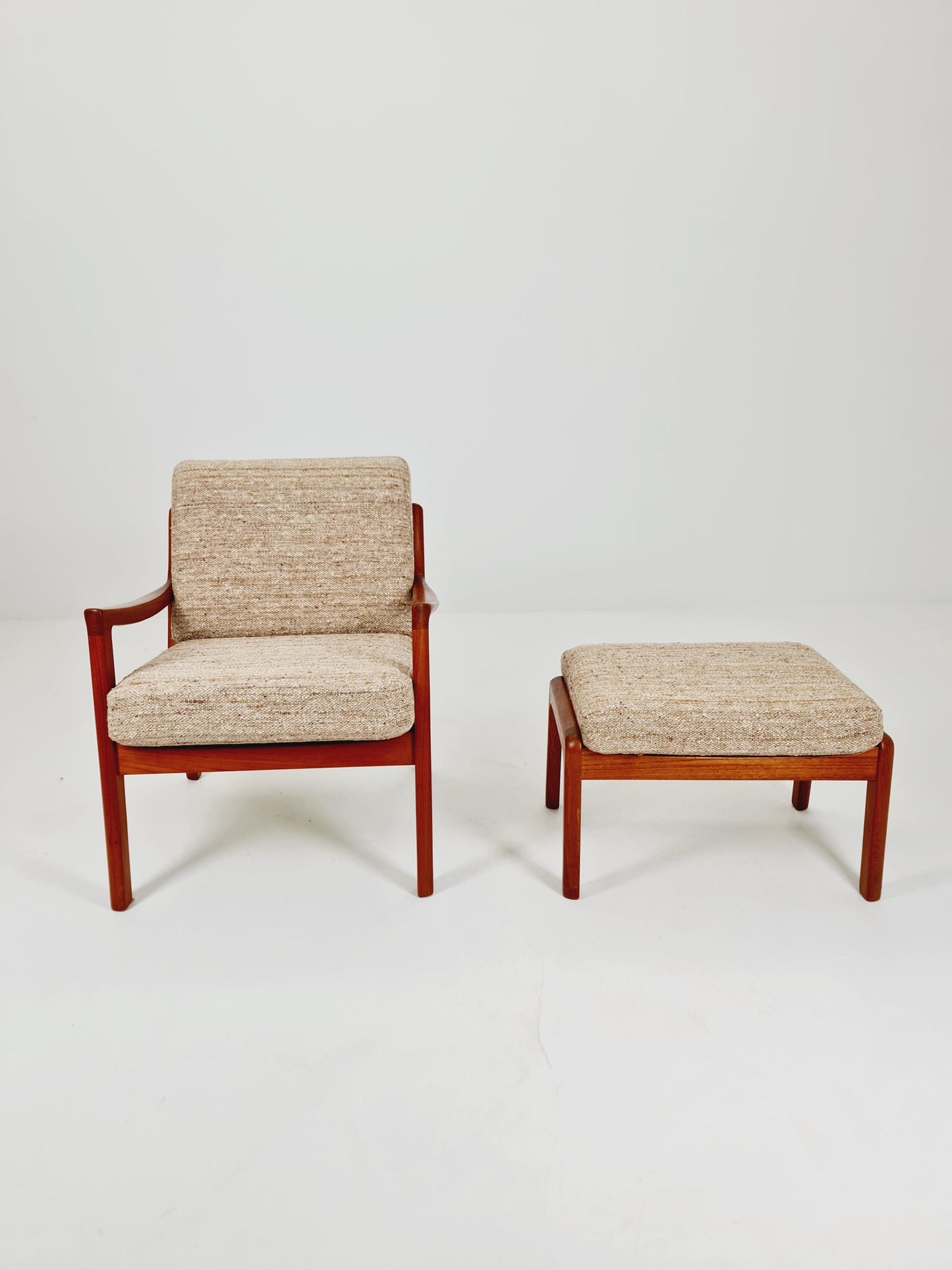 Mid-century Rare Danish teak lounge chair with ottoman by Ole Wanscher for Cado France &Son , 1960s