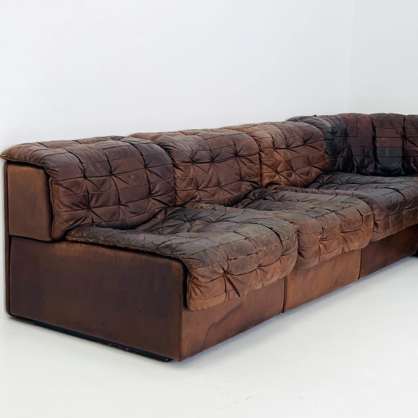 Set of 6 Mid Century DS11 Modular Patchwork Leather Sofa by De Sede, Switzerland, 1970s