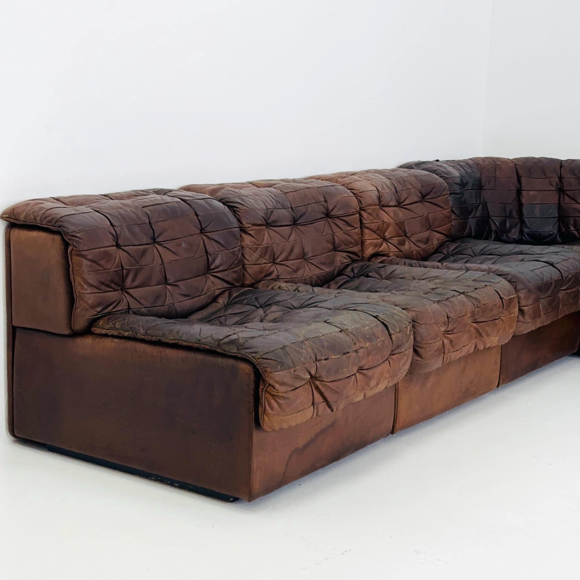 Set of 6 Mid Century DS11 Modular Patchwork Leather Sofa by De Sede, Switzerland, 1970s