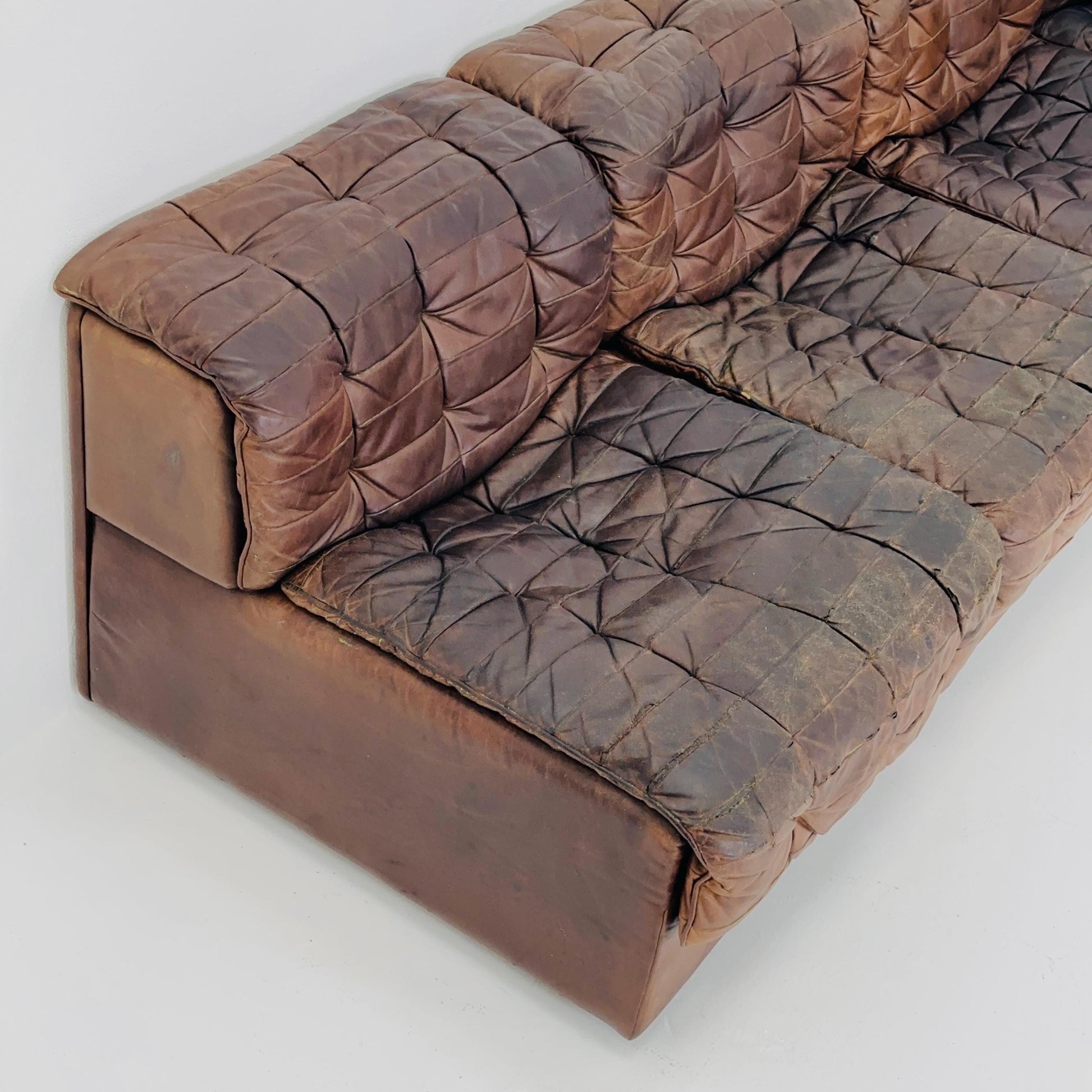 Set of 6 Mid Century DS11 Modular Patchwork Leather Sofa by De Sede, Switzerland, 1970s