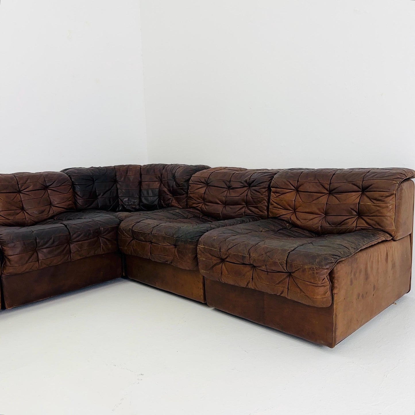 Set of 6 Mid Century DS11 Modular Patchwork Leather Sofa by De Sede, Switzerland, 1970s