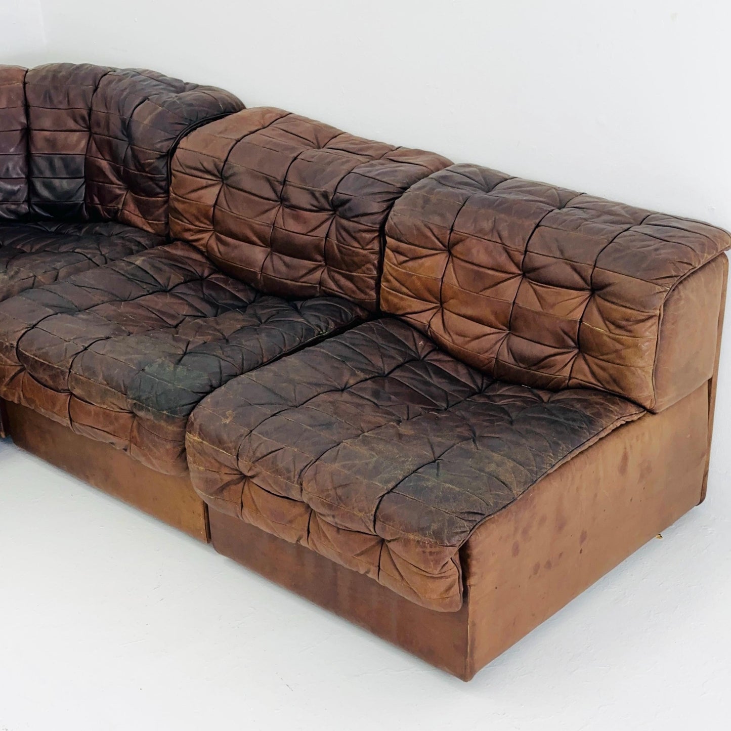 Set of 6 Mid Century DS11 Modular Patchwork Leather Sofa by De Sede, Switzerland, 1970s