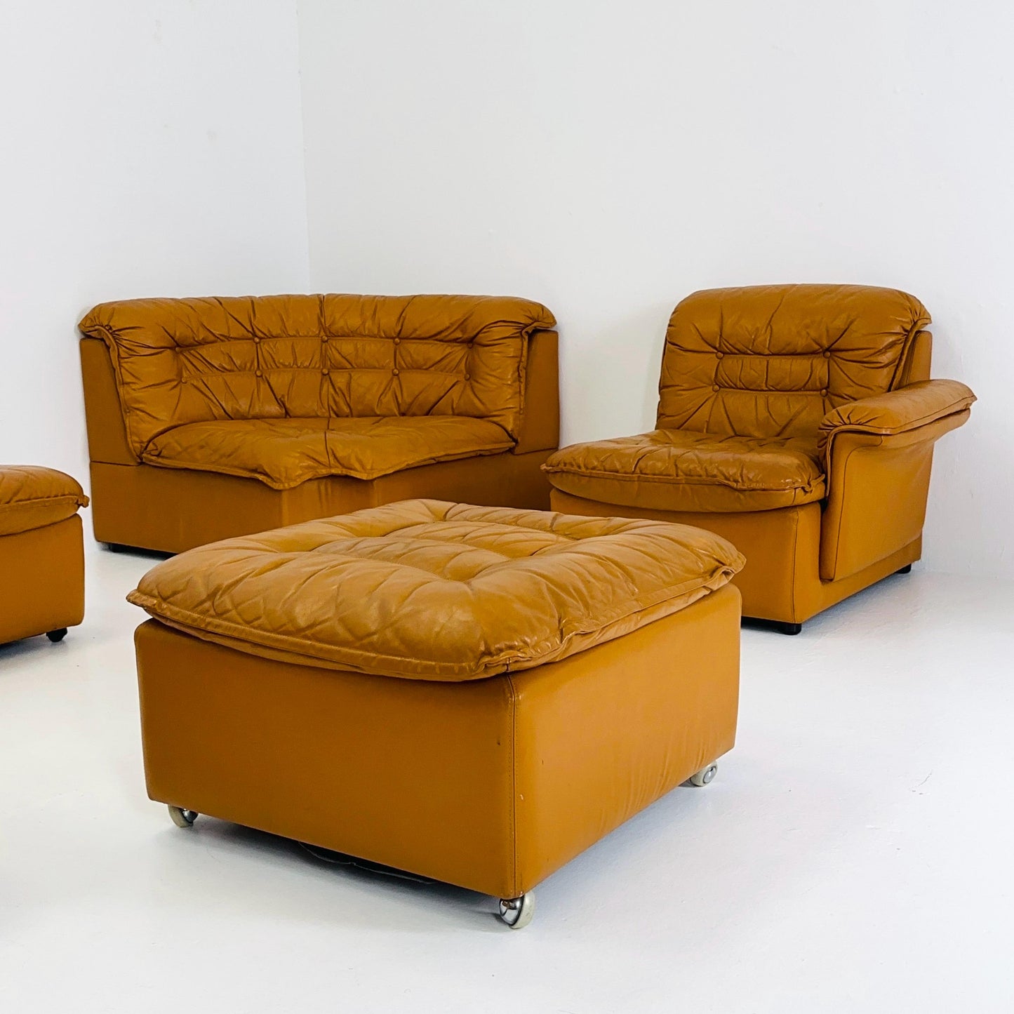 Mid Century Modular Sofa Set in Cognac Leather, 1980s Germany