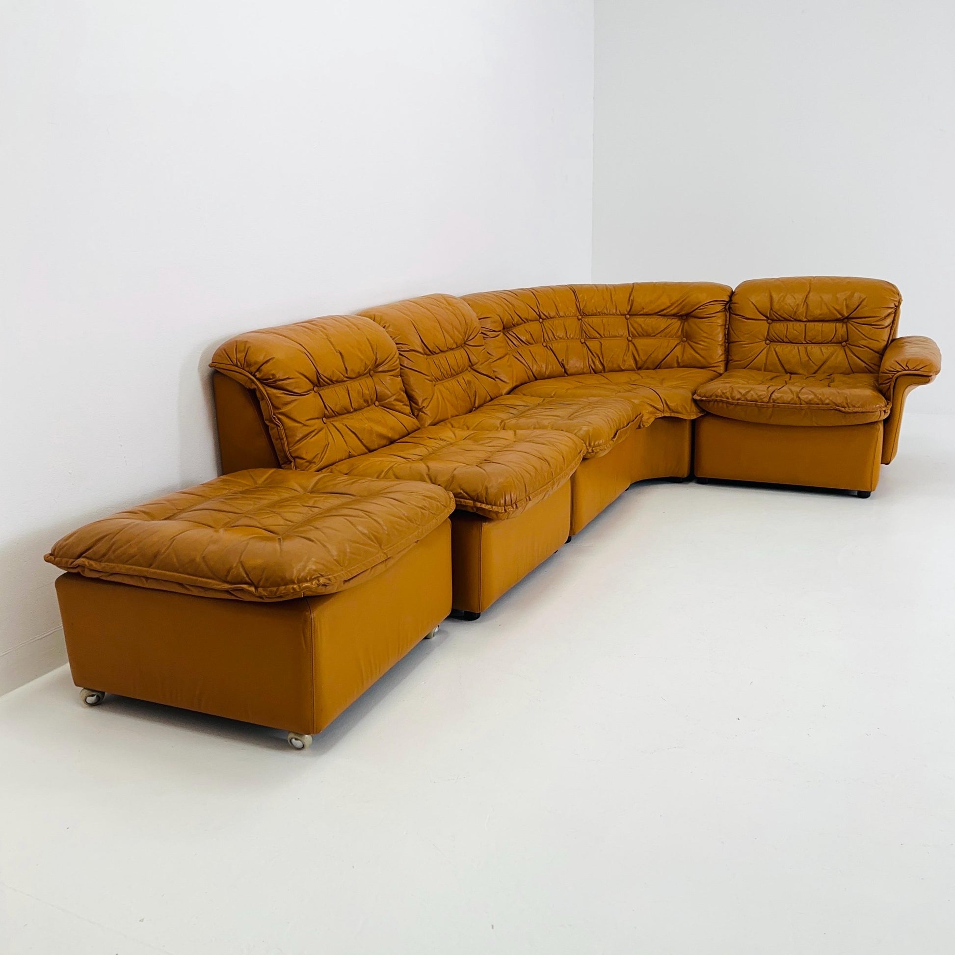 Mid Century Modular Sofa Set in Cognac Leather, 1980s Germany