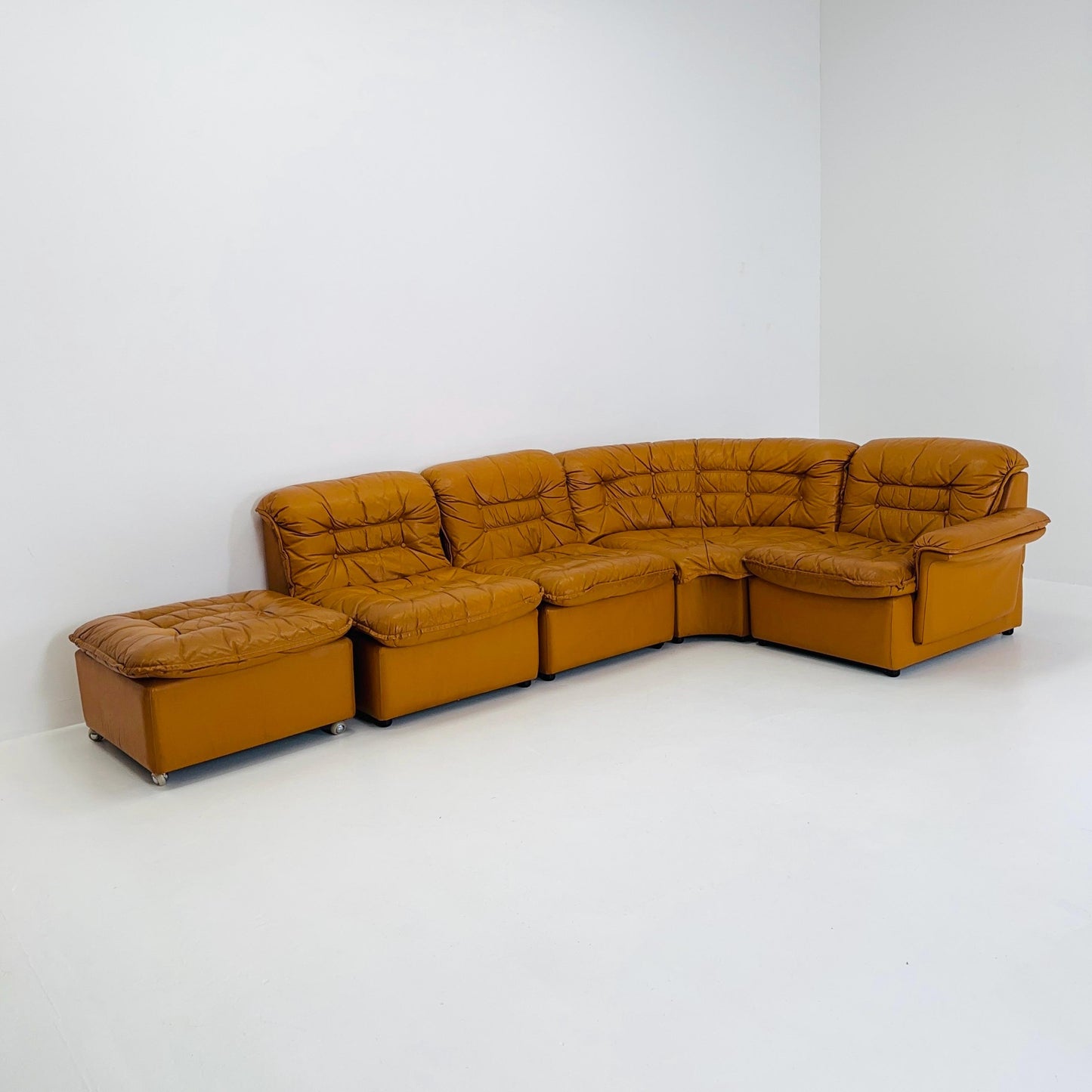 Mid Century Modular Sofa Set in Cognac Leather, 1980s Germany