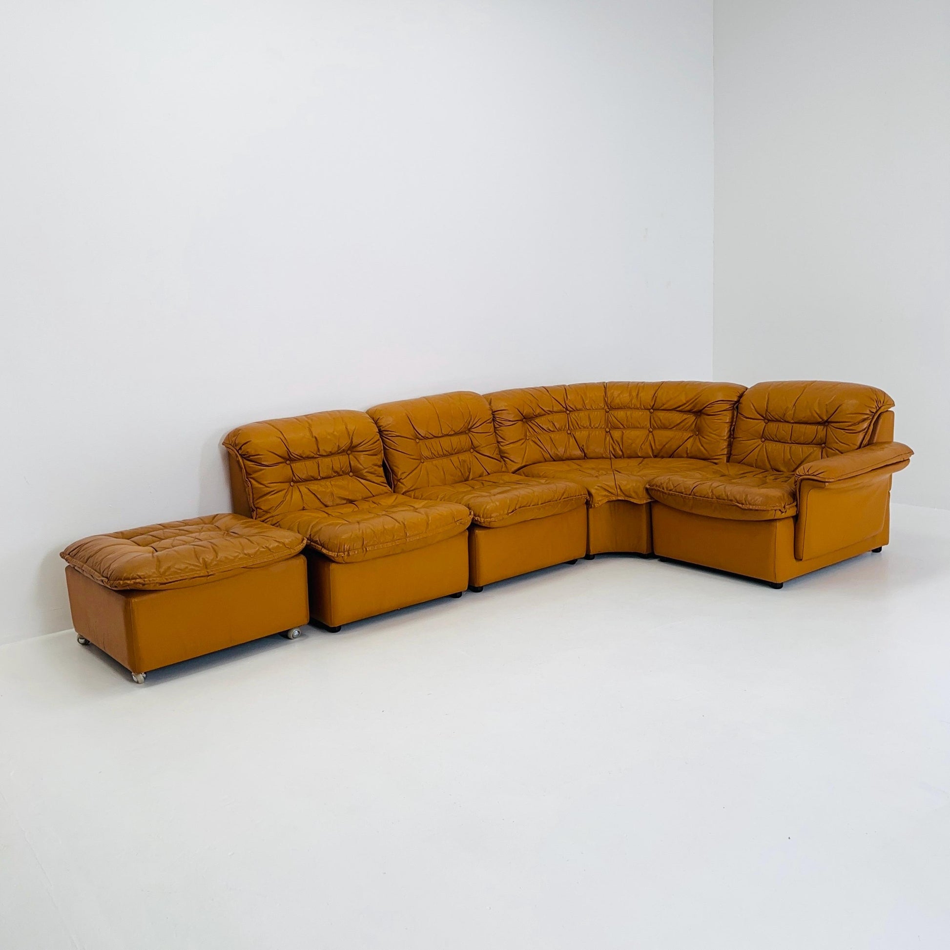 Mid Century Modular Sofa Set in Cognac Leather, 1980s Germany