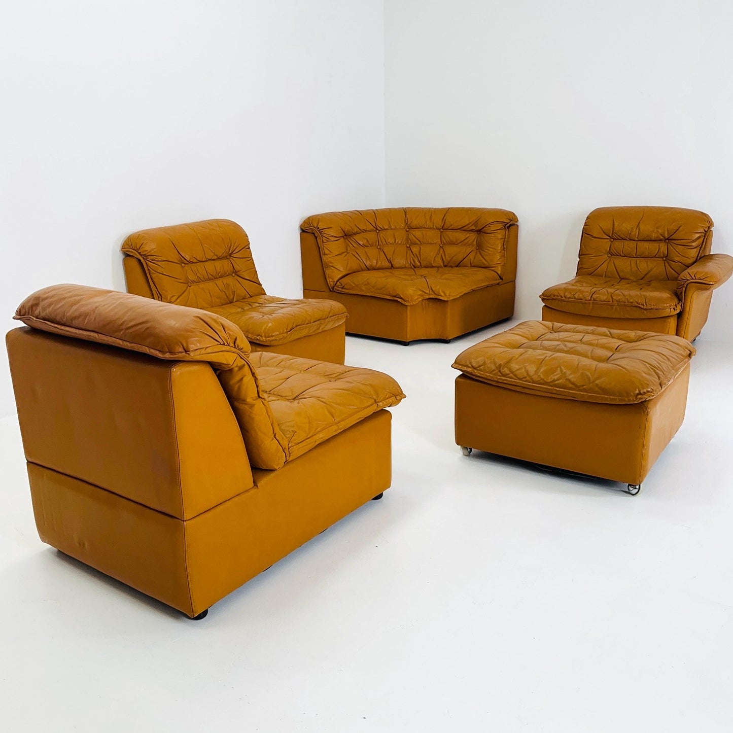 Mid Century Modular Sofa Set in Cognac Leather, 1980s Germany