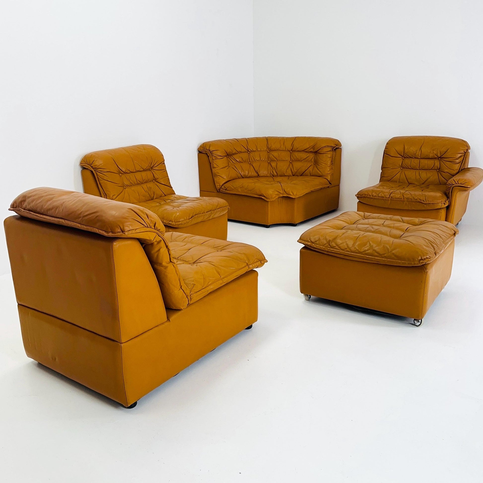 Mid Century Modular Sofa Set in Cognac Leather, 1980s Germany