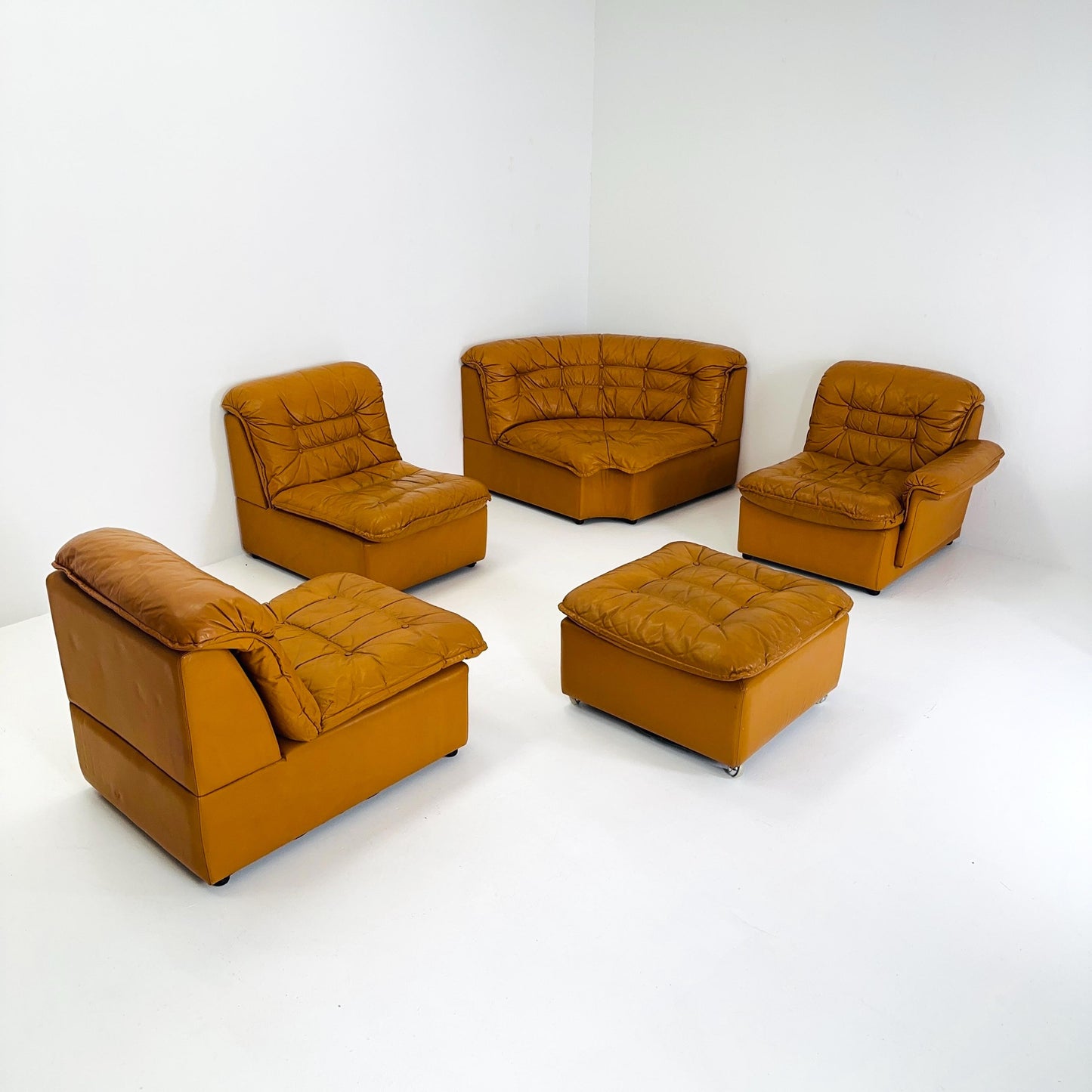 Mid Century Modular Sofa Set in Cognac Leather, 1980s Germany