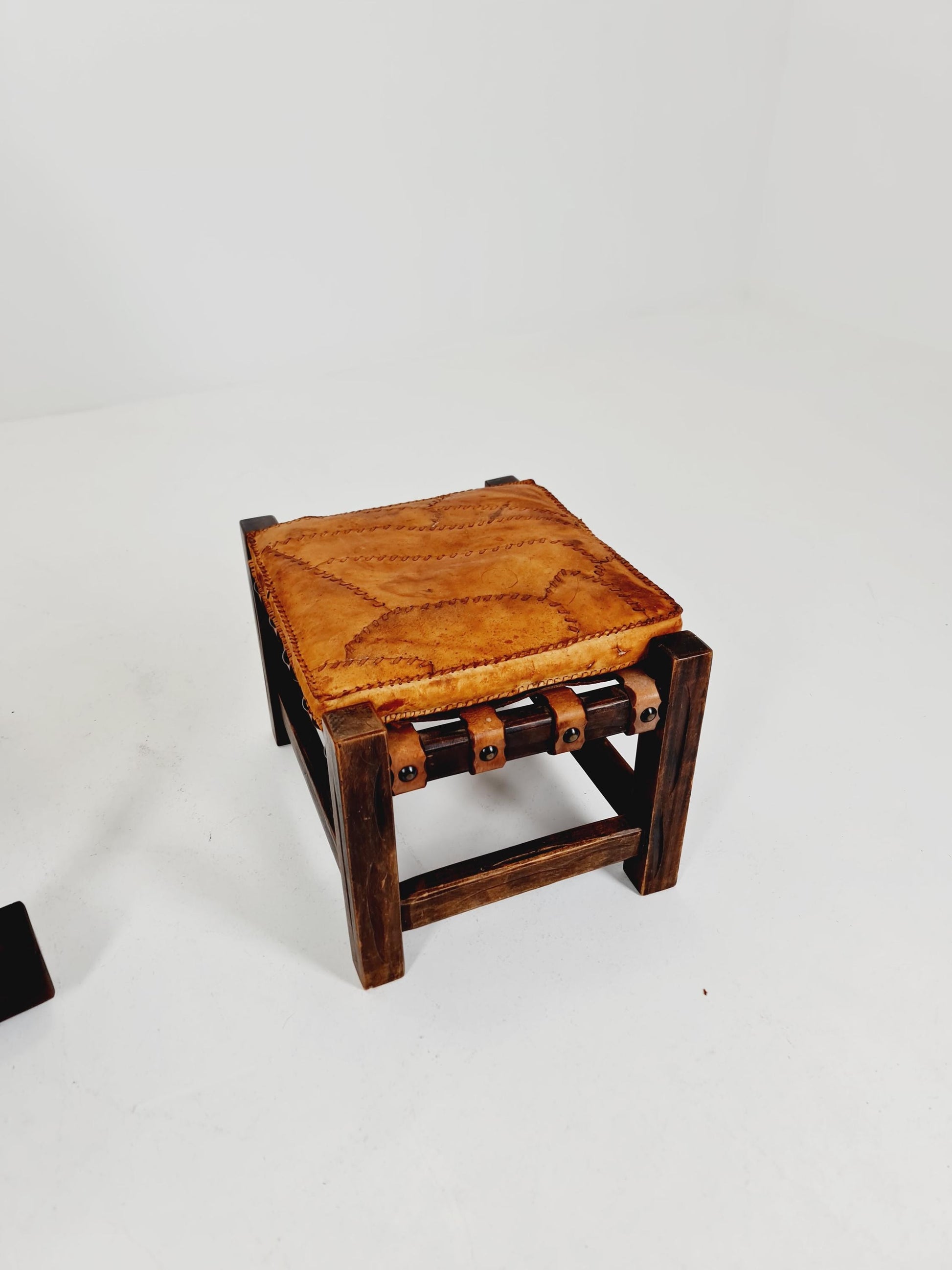 Brutalist Cognac Leather Brazilian Chair and Ottoman 1960s