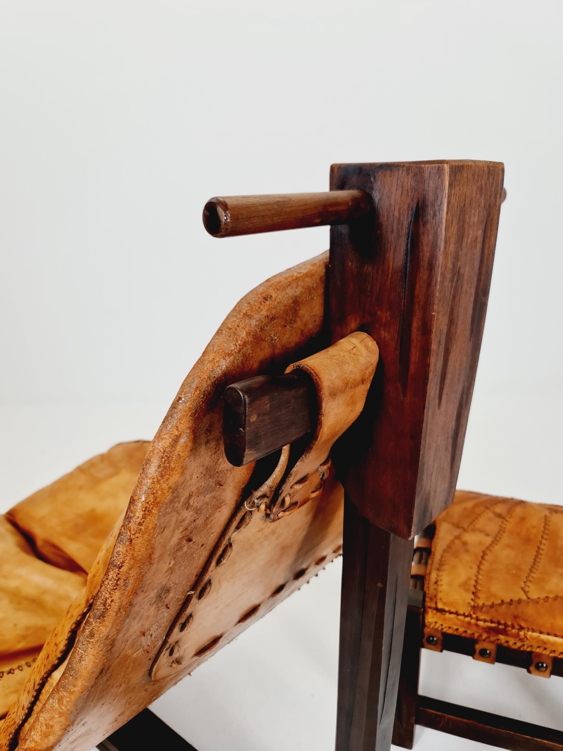 Brutalist Cognac Leather Brazilian Chair and Ottoman 1960s