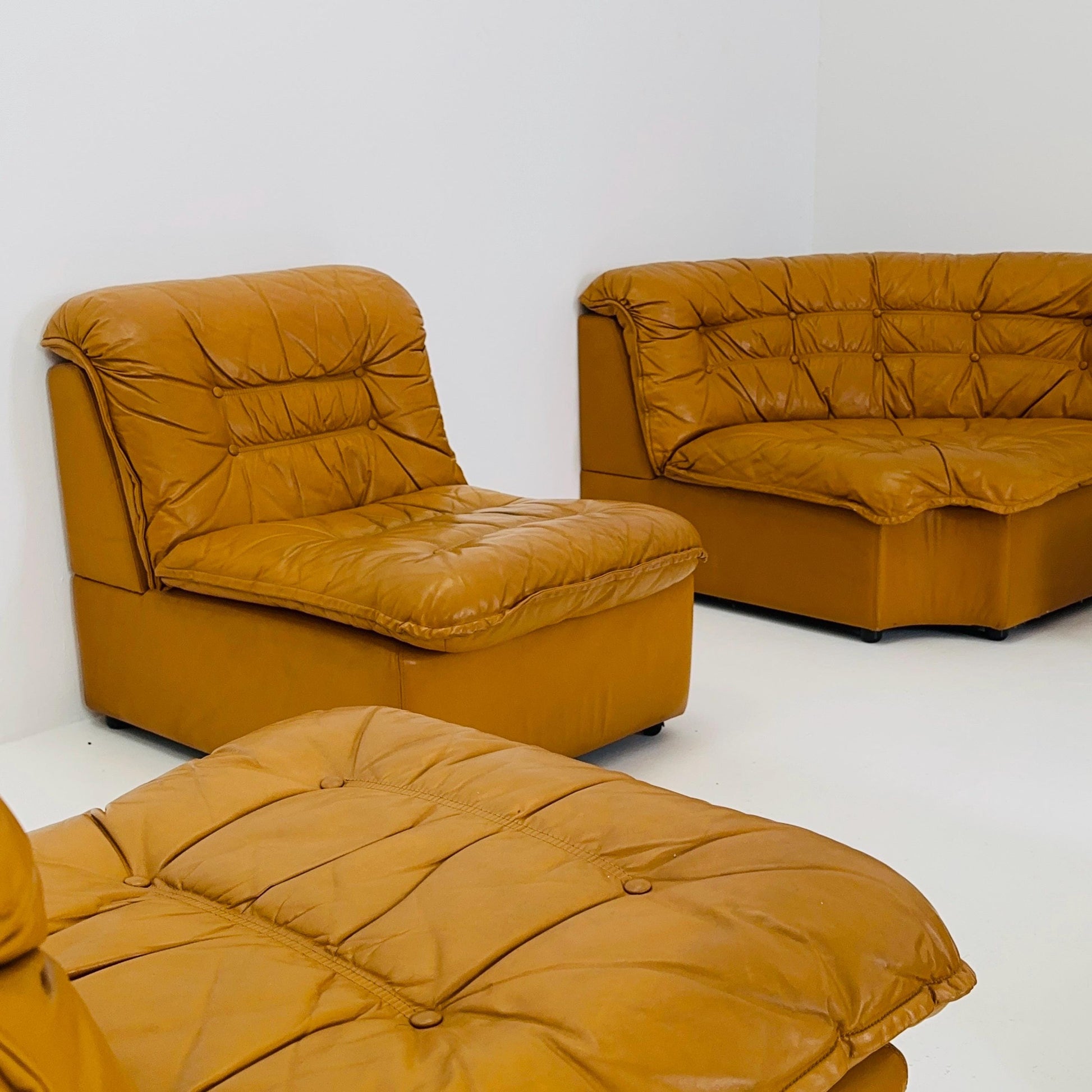 Mid Century Modular Sofa Set in Cognac Leather, 1980s Germany