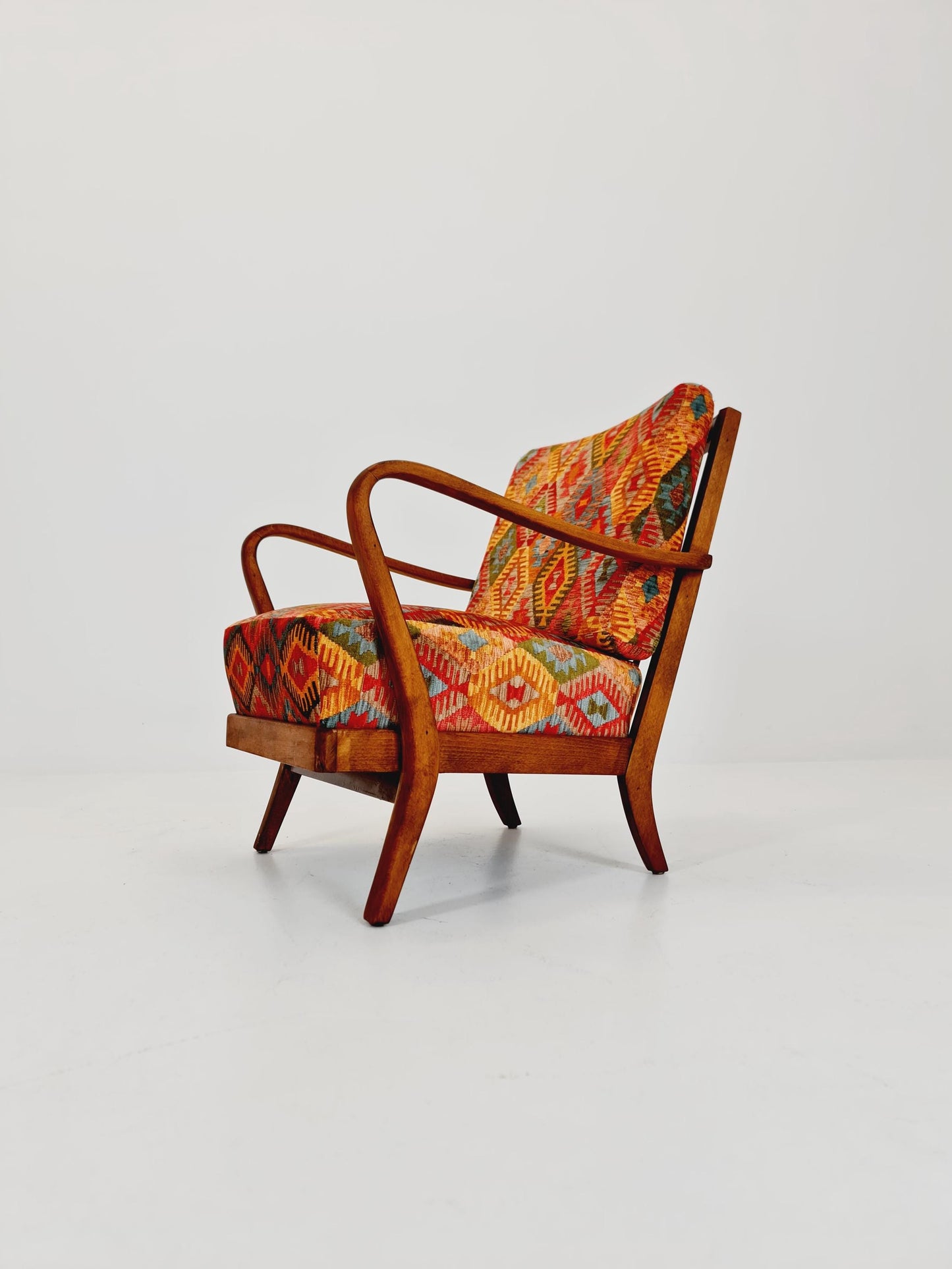 Rare Midcentury German club lounge chair, with ottoman 1940s