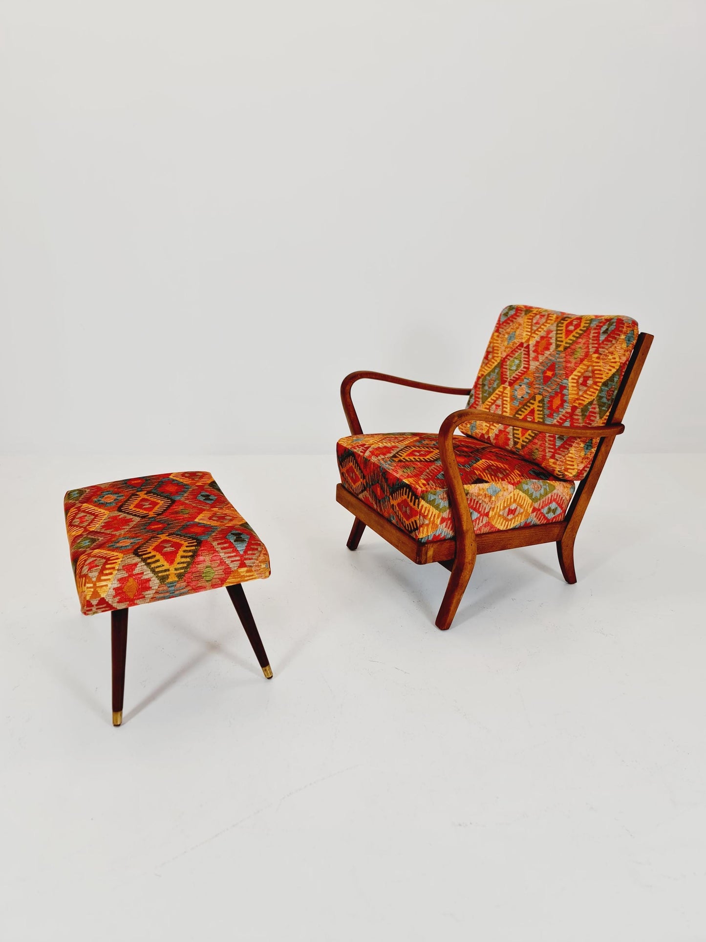 Rare Midcentury German club lounge chair, with ottoman 1940s