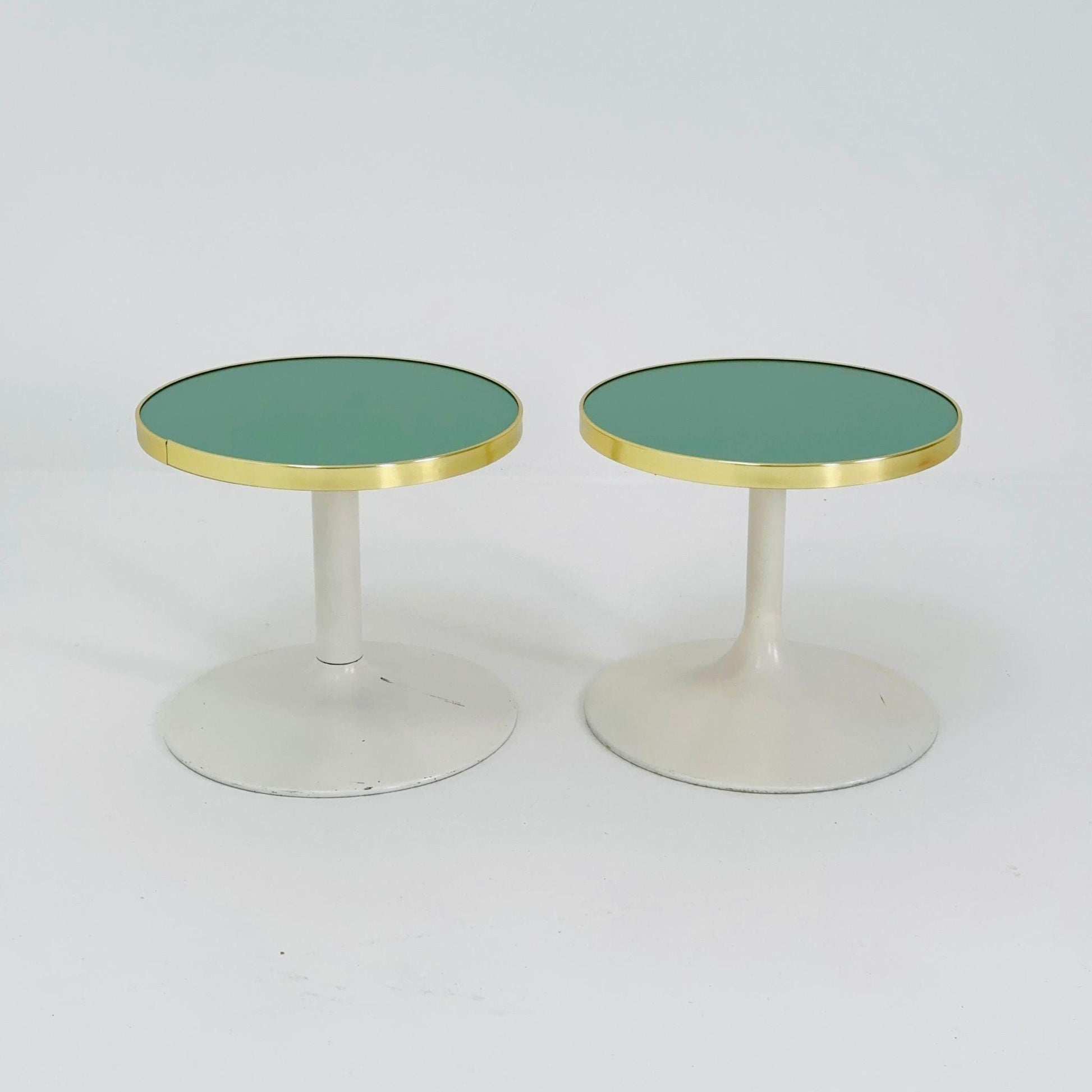 Mid Century Tulip Side Table / Nightstand / Flower Table with Golden Edge, Germany 1970s