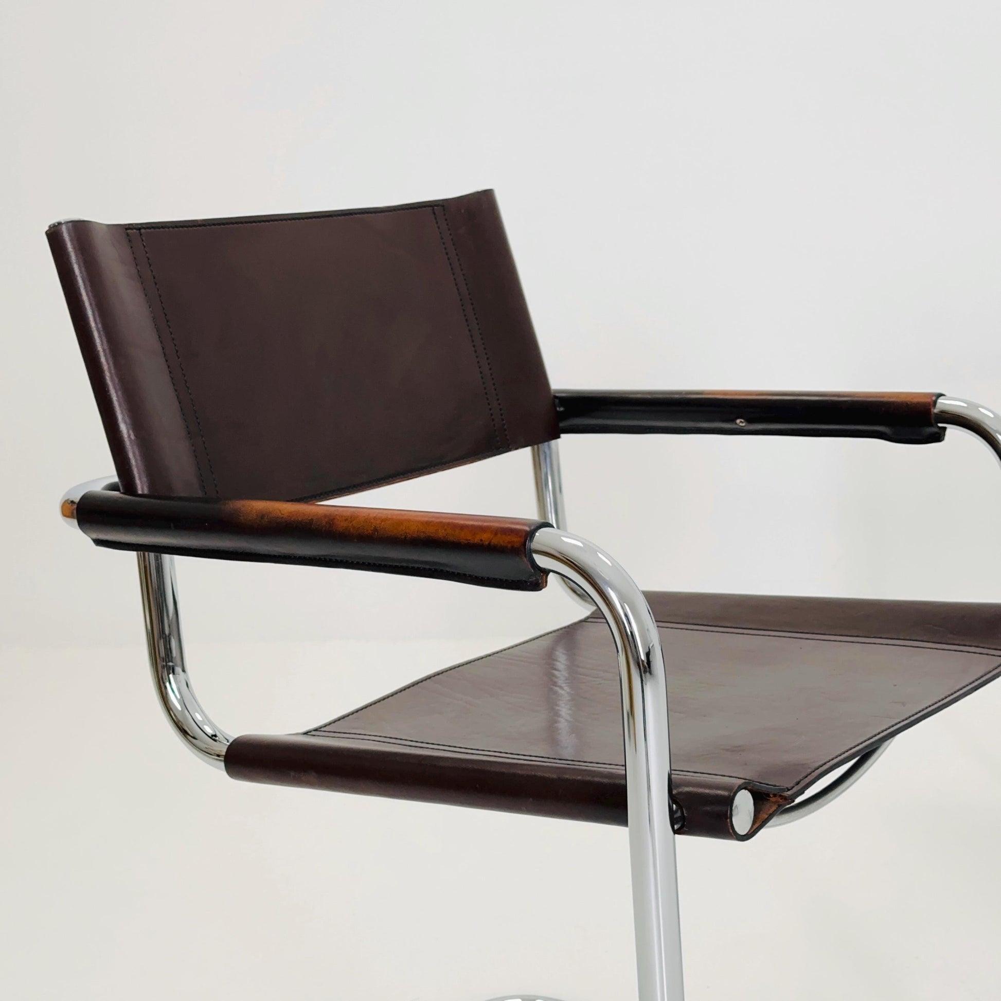 set of 2 Mid century Bauhaus B34 brown leather cantilevered chairs by Mart Stam for Jox Interni italy 1980s