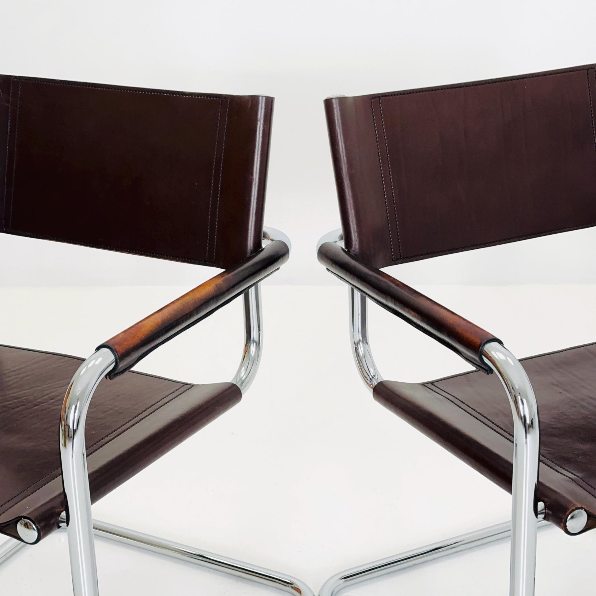 set of 2 Mid century Bauhaus B34 brown leather cantilevered chairs by Mart Stam for Jox Interni italy 1980s