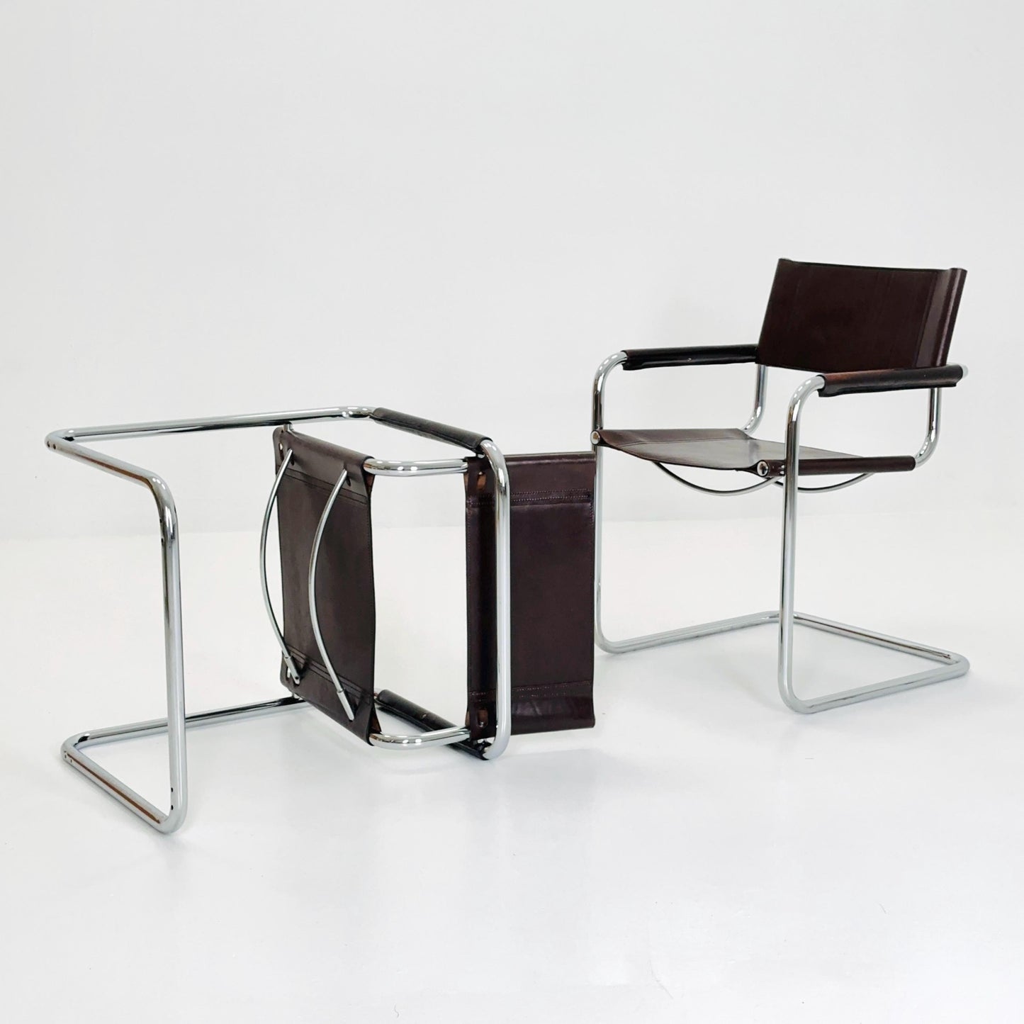 set of 2 Mid century Bauhaus B34 brown leather cantilevered chairs by Mart Stam for Jox Interni italy 1980s