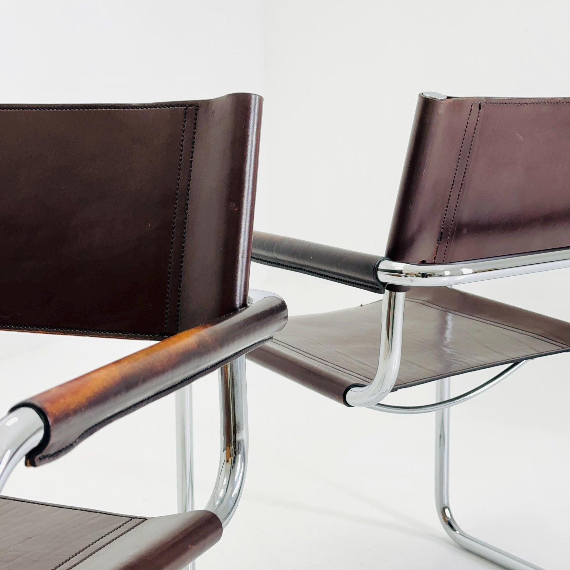 set of 2 Mid century Bauhaus B34 brown leather cantilevered chairs by Mart Stam for Jox Interni italy 1980s