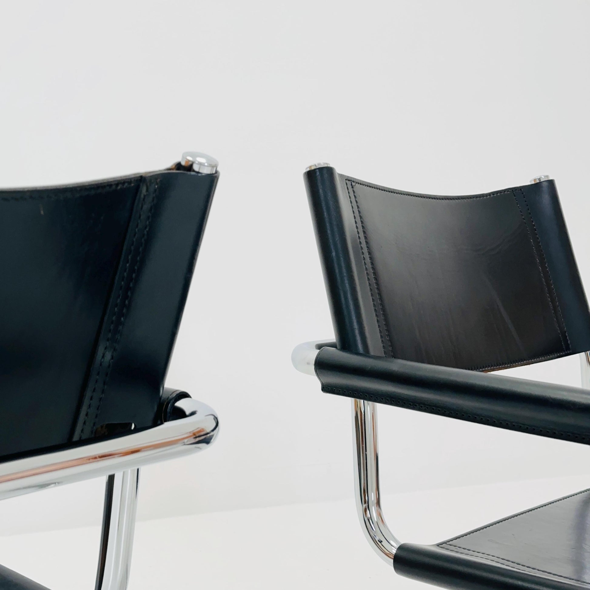 Set of 2 Mid century B34 Matteo Grassi Mg5 black leather cantilever chairs by Mart Stam italy 1980s
