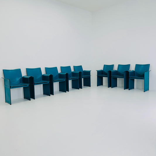 Set of 8 Mid Century Korium KM1 Leather Armchairs by Tito Agnoli for Matteo Grassi, Italy, 1970s