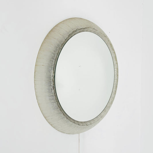 Mid century Large Round mirror with lighting & plexiglass edge 1960s