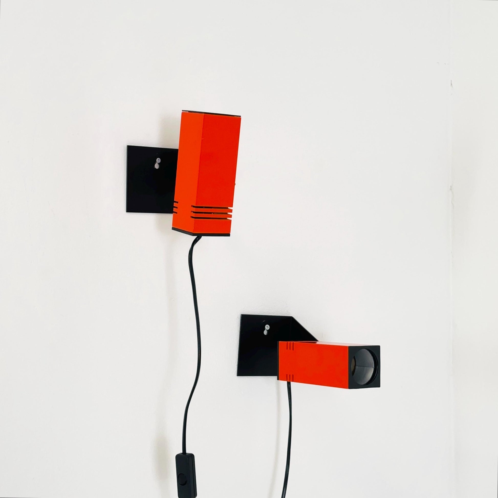 set of 2 mid century Spaceage orange and Black Metal Wall Lamp from Brilliant-Leuchten, 1970s Germany
