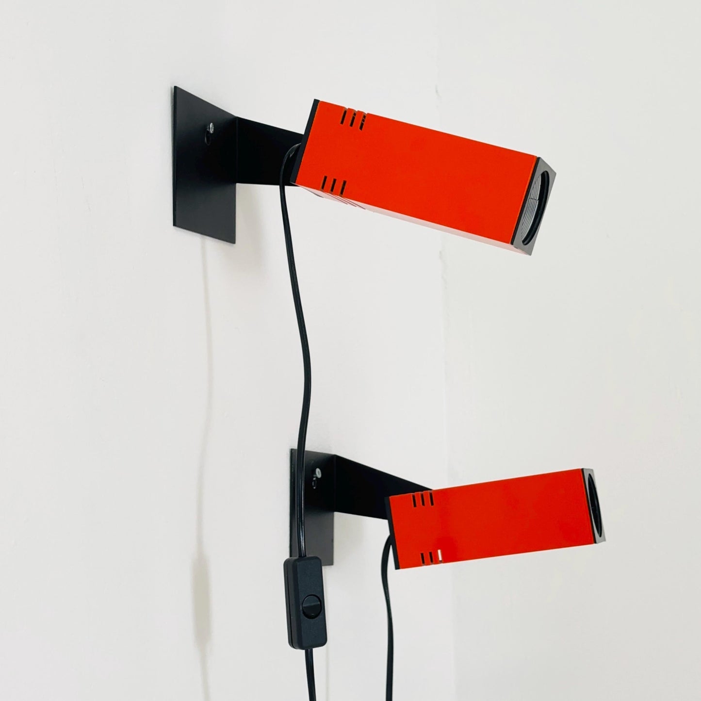 set of 2 mid century Spaceage orange and Black Metal Wall Lamp from Brilliant-Leuchten, 1970s Germany