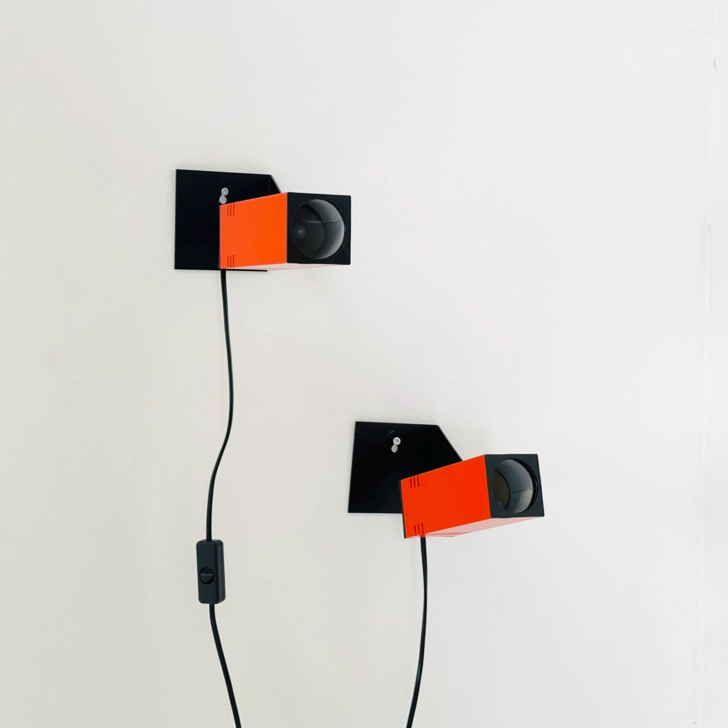set of 2 mid century Spaceage orange and Black Metal Wall Lamp from Brilliant-Leuchten, 1970s Germany