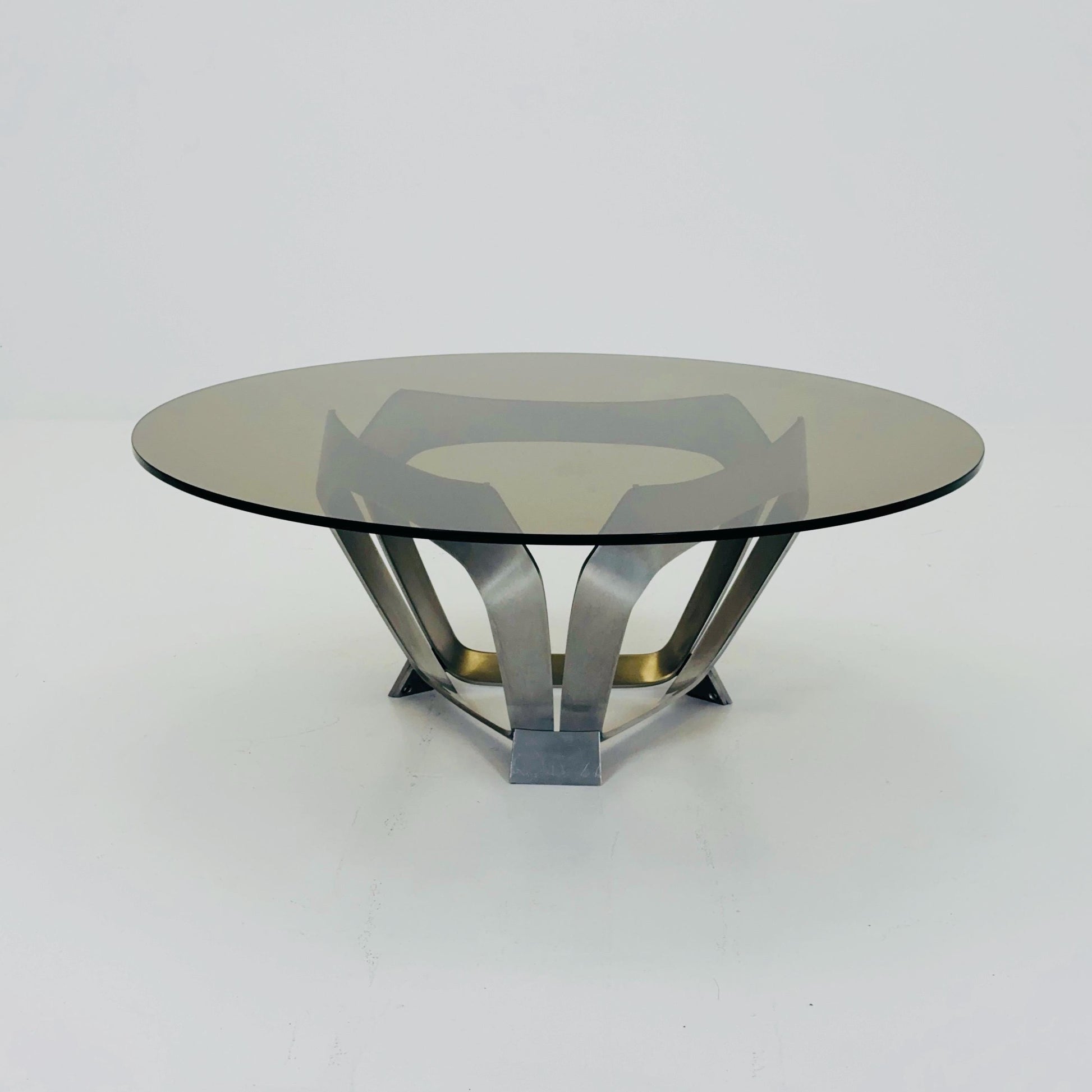 Mid Century Aluminum & Smoked Glass Coffee Table by Knut Hesterberg for Ronald Schmitt, Germany, 1970s