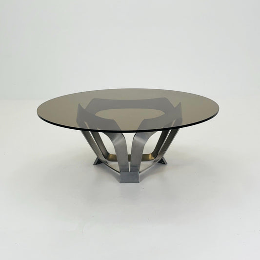 Mid Century Aluminum & Smoked Glass Coffee Table by Knut Hesterberg for Ronald Schmitt, Germany, 1970s