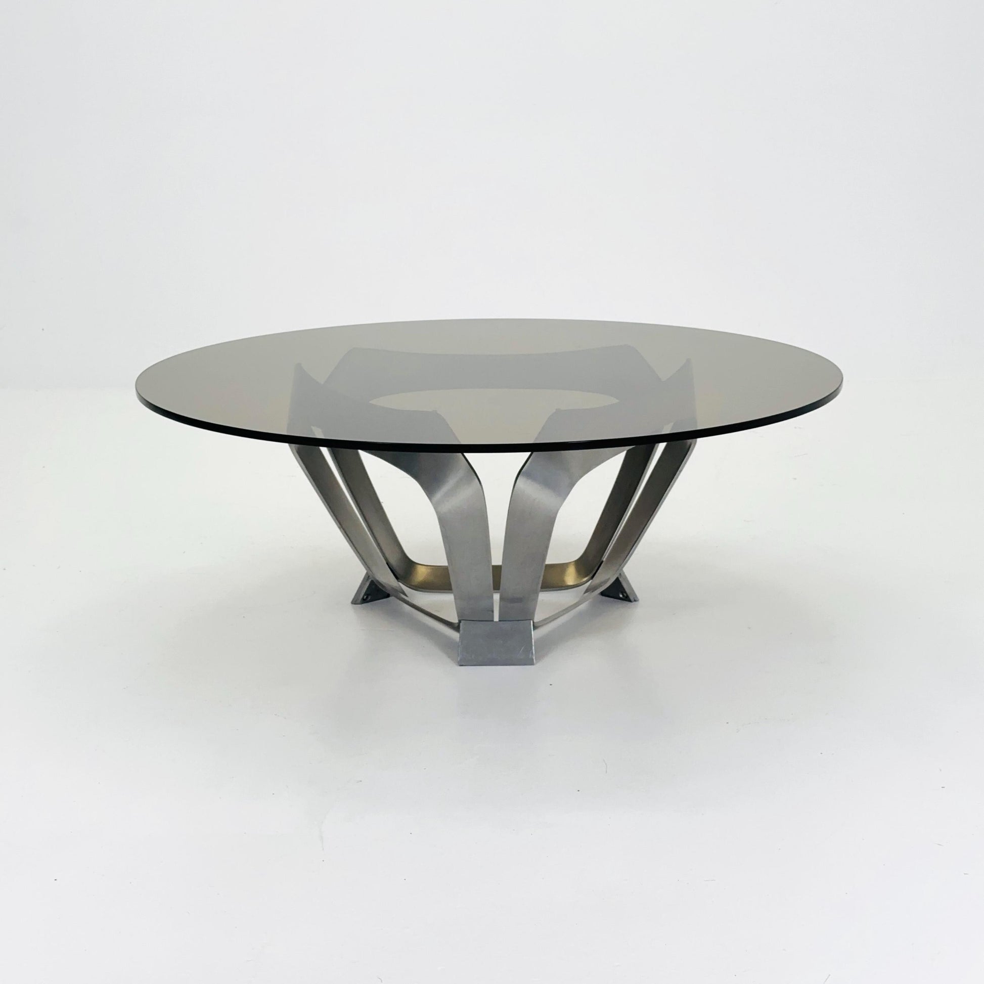 Mid Century Aluminum & Smoked Glass Coffee Table by Knut Hesterberg for Ronald Schmitt, Germany, 1970s
