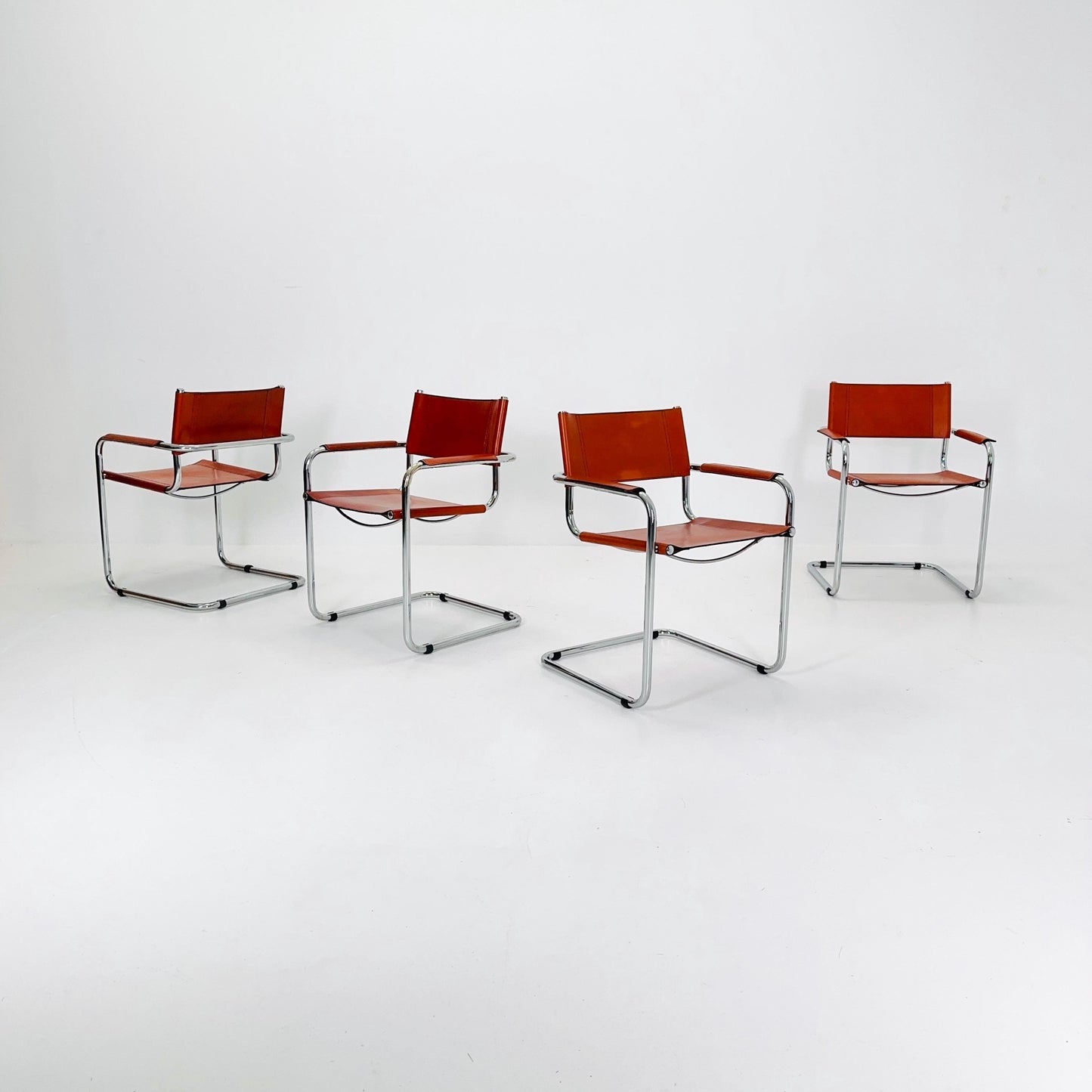 Set of 4 Mid century Model S34 Cognac Leather armchairs by Mart Stam & Marcel Breuer 1980s Italy