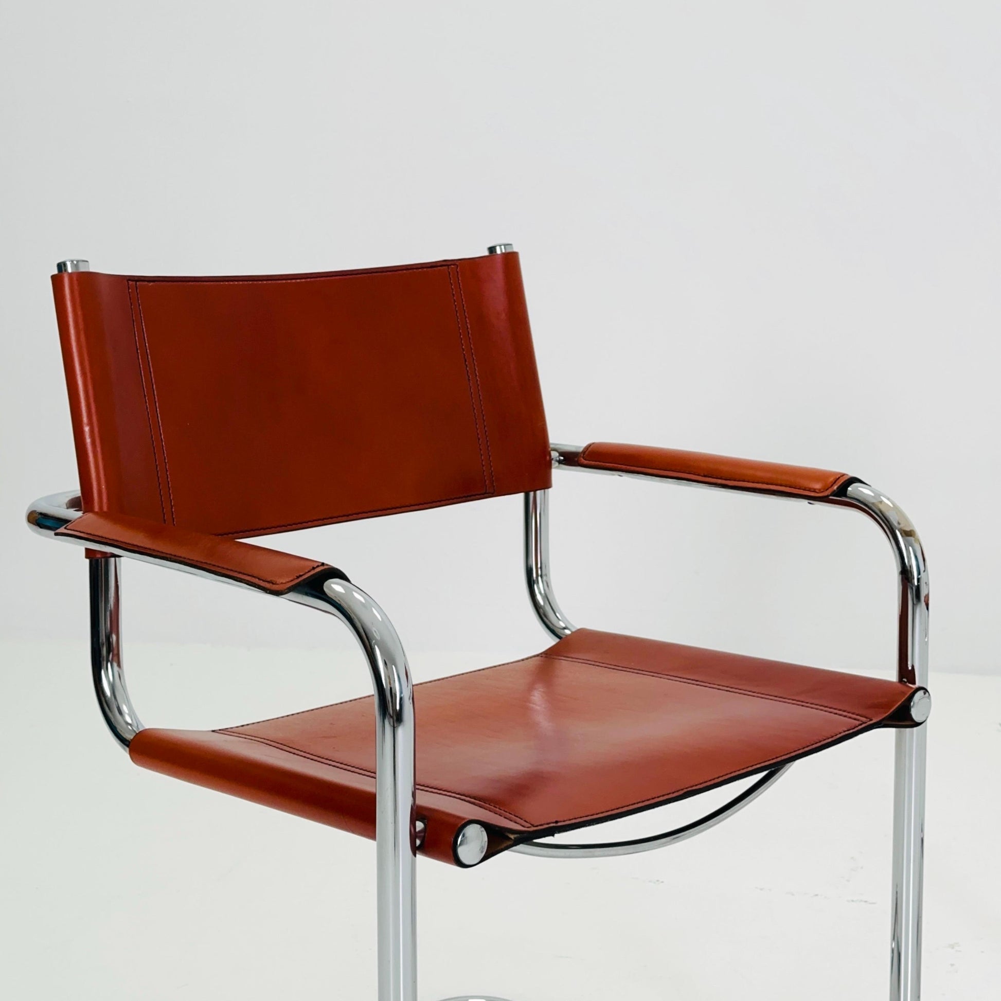 Set of 2 Mid century Model S34 Cognac Leather armchairs by Mart Stam & Marcel Breuer 1980s Italy