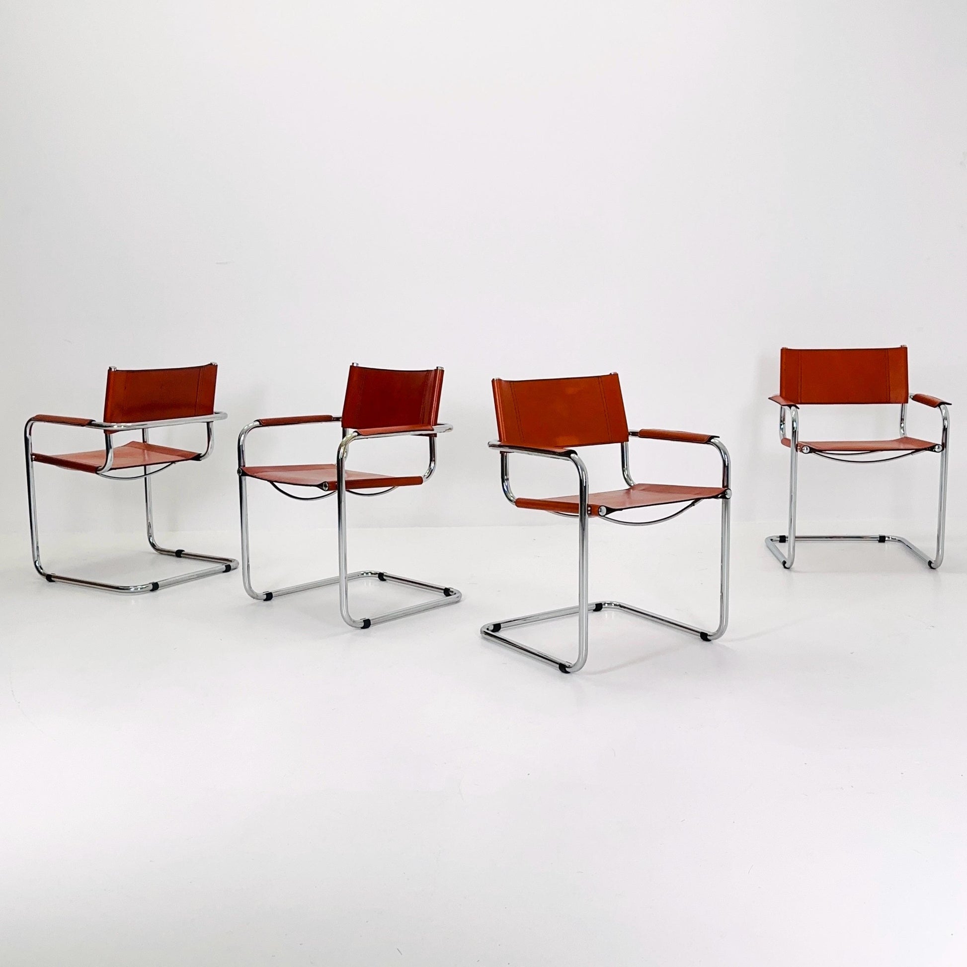 Set of 2 Mid century Model S34 Cognac Leather armchairs by Mart Stam & Marcel Breuer 1980s Italy