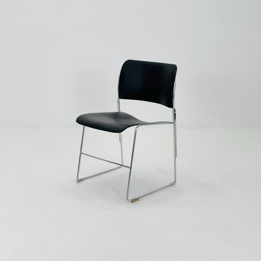 Mid Century David Rowland 40/4 Black & Chrome Stacking Side Chair by GF, USA 1970s