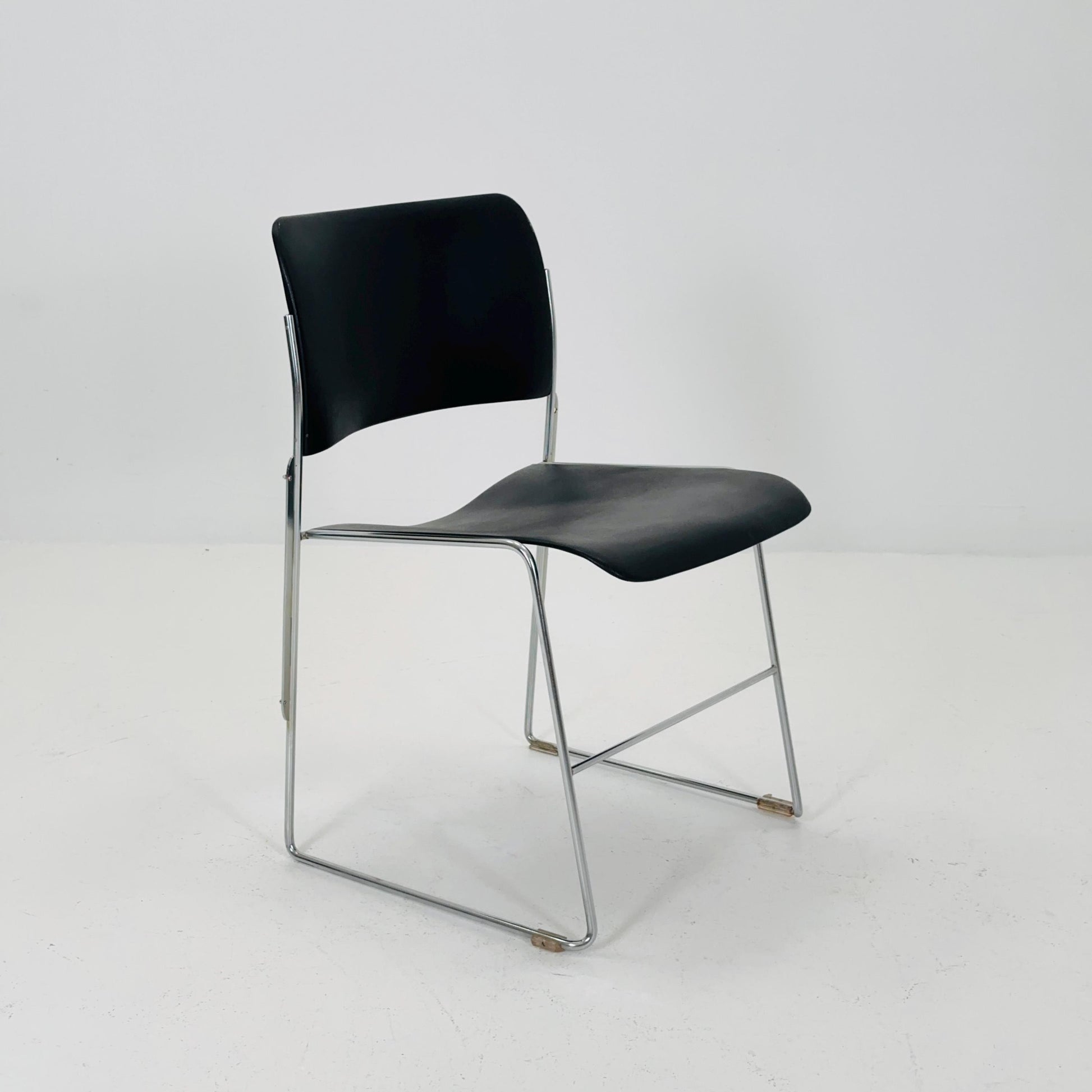 Mid Century David Rowland 40/4 Black & Chrome Stacking Side Chair by GF, USA 1970s