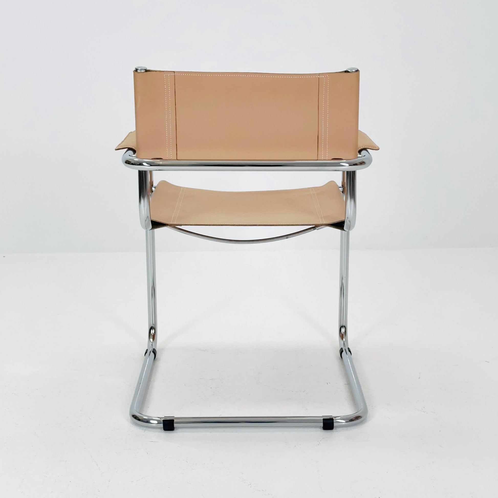 Mid-Century Bauhaus Tan leatheer Armchair by Centro Studio Italy, 1980s