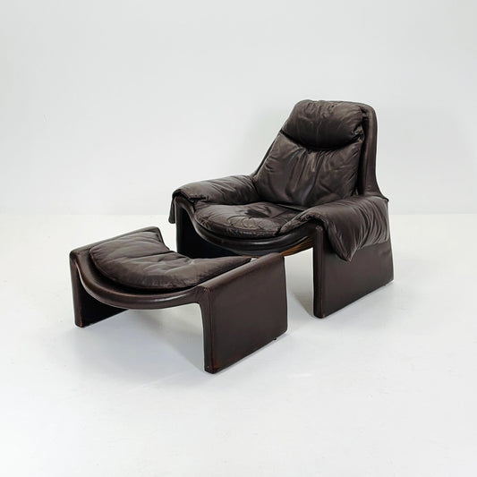 Mid century Proposals leather Armchair with ottoman by Vittorio Introini for Saporiti, Italy 1970
