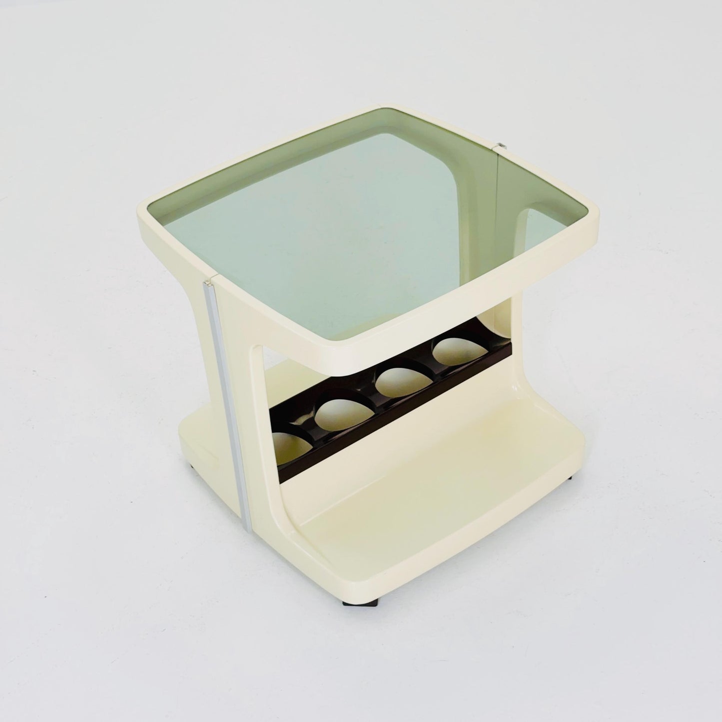 Space age mid century White & Brown Plastic Bar -Side Table by Marc Held, with Smoked Glass Top 1970s