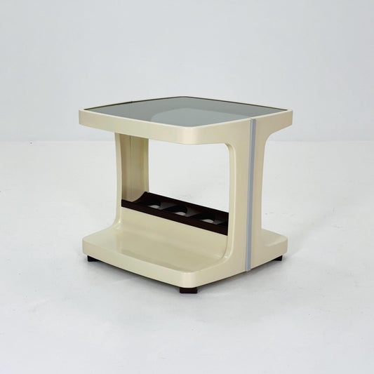 Space age mid century White & Brown Plastic Bar -Side Table by Marc Held, with Smoked Glass Top 1970s