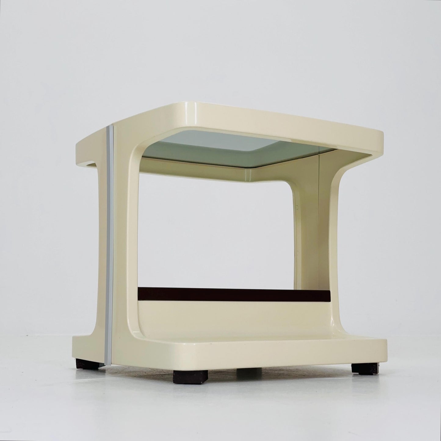 Space age mid century White & Brown Plastic Bar -Side Table by Marc Held, with Smoked Glass Top 1970s