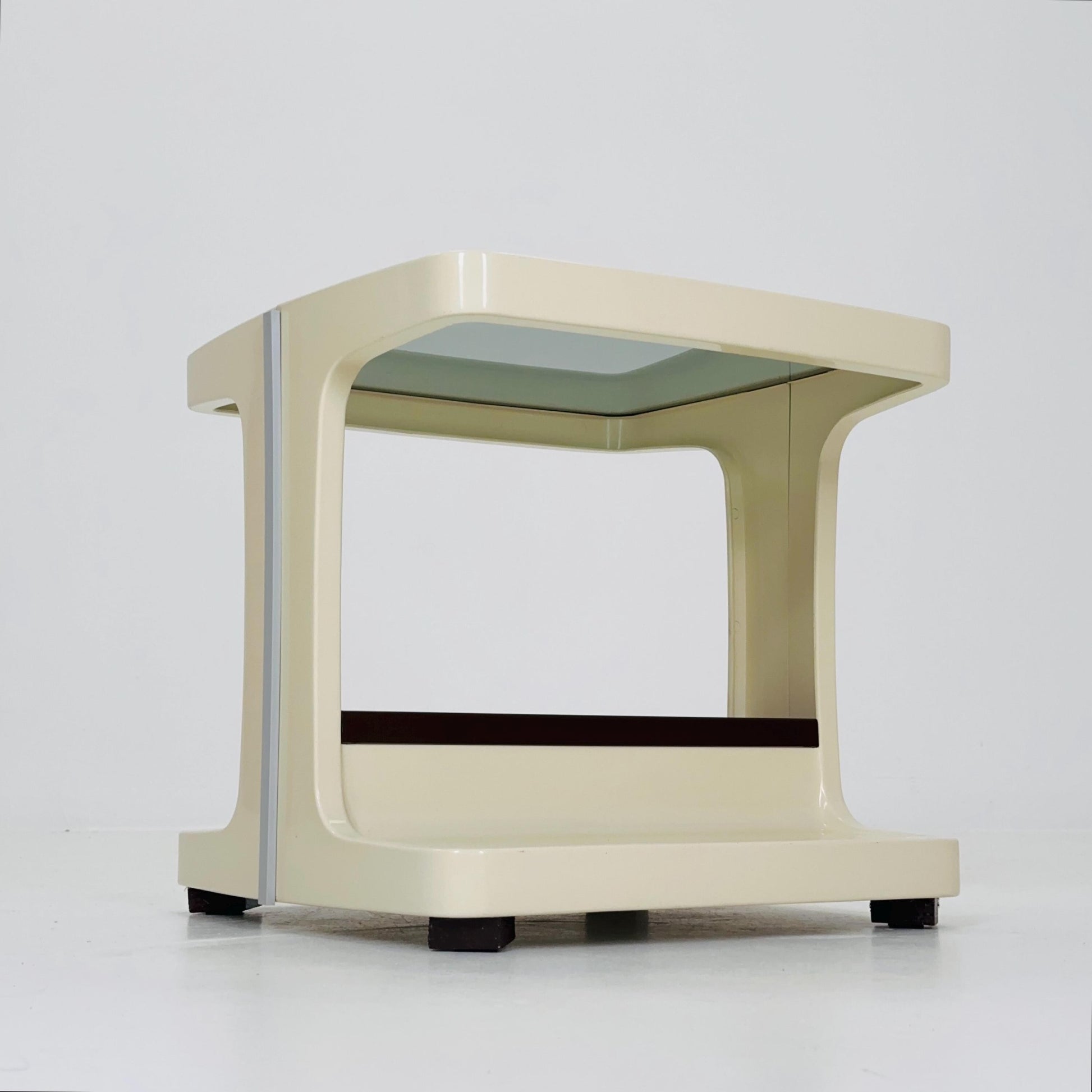 Space age mid century White & Brown Plastic Bar -Side Table by Marc Held, with Smoked Glass Top 1970s