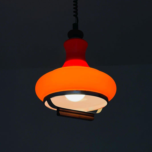 Mid Century Space Age Height-Adjustable Orange Glass Pendant Lamp, Germany 1970s