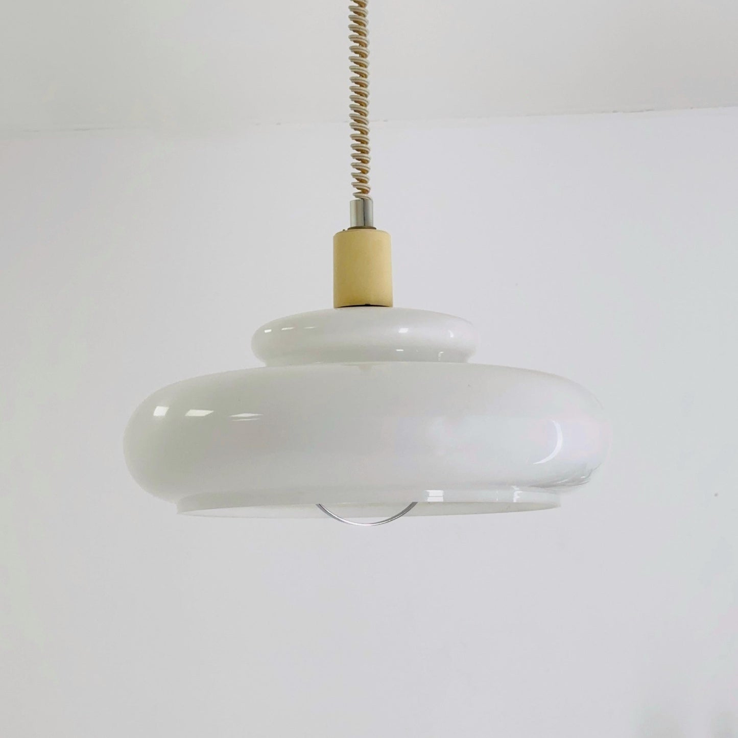 Mid Century Modern Spaceage Adjustable Pendant Light – White Plexiglass Shade , Ceiling Lamp Germany 1970s