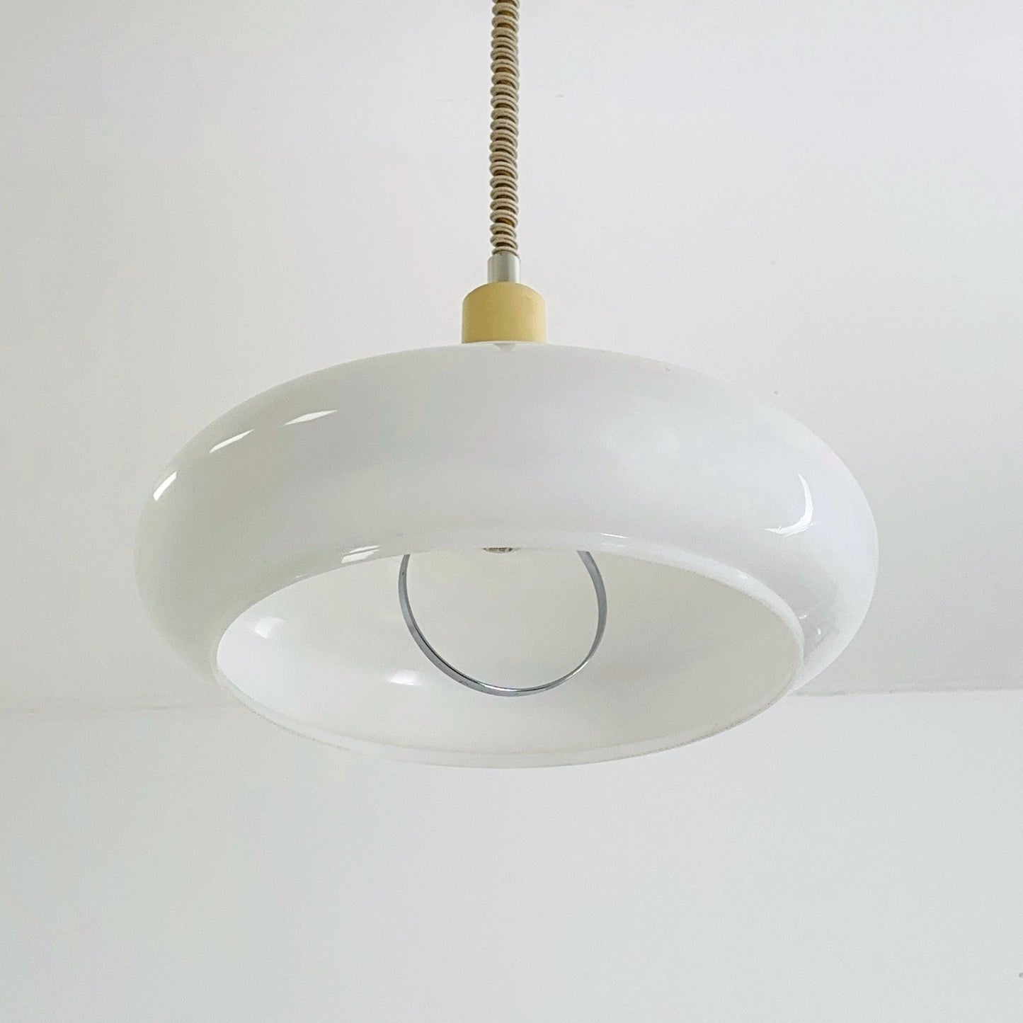 Mid Century Modern Spaceage Adjustable Pendant Light – White Plexiglass Shade , Ceiling Lamp Germany 1970s